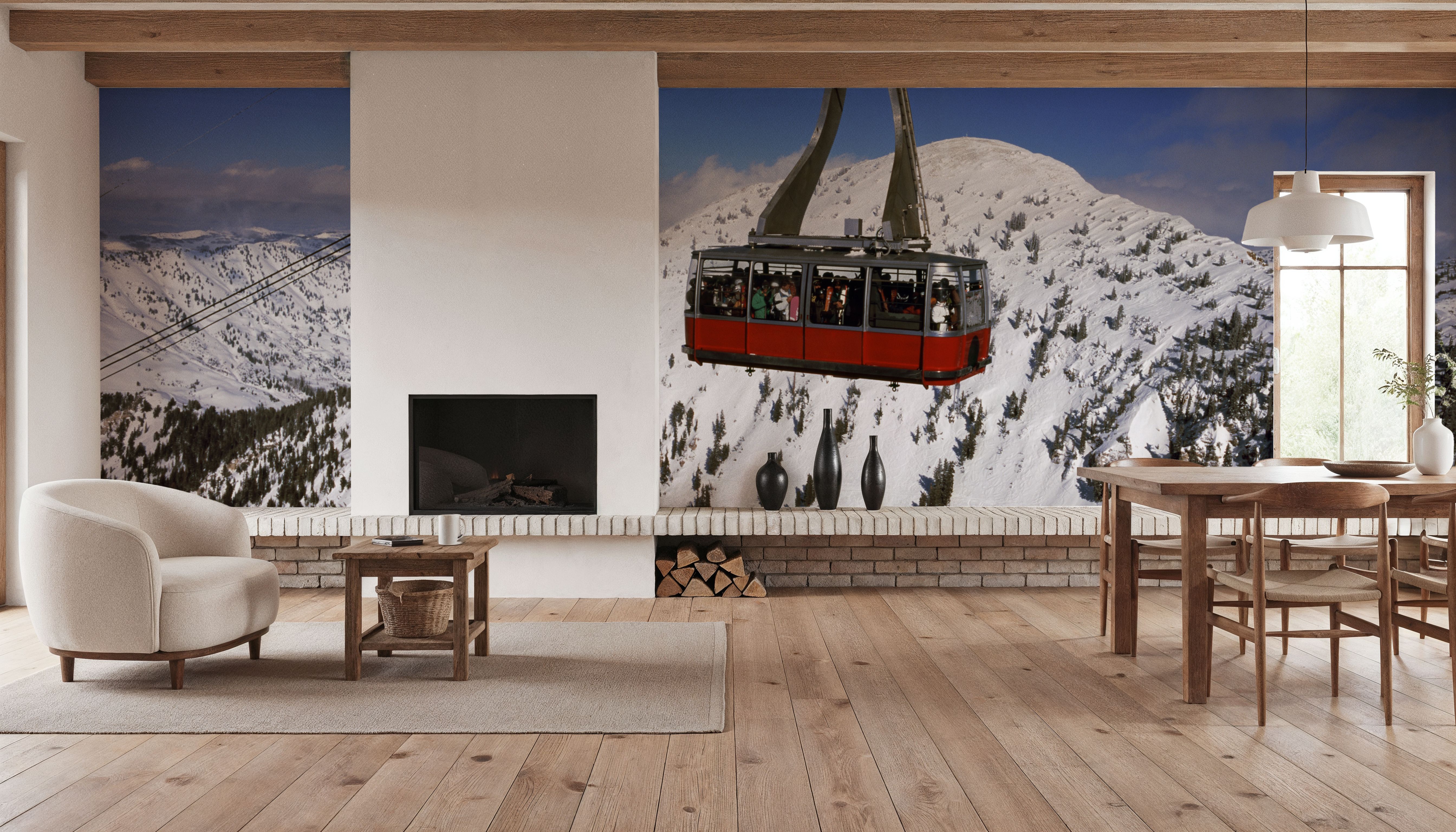 Crimson Lift Over Snow Peaks, Wallpaper