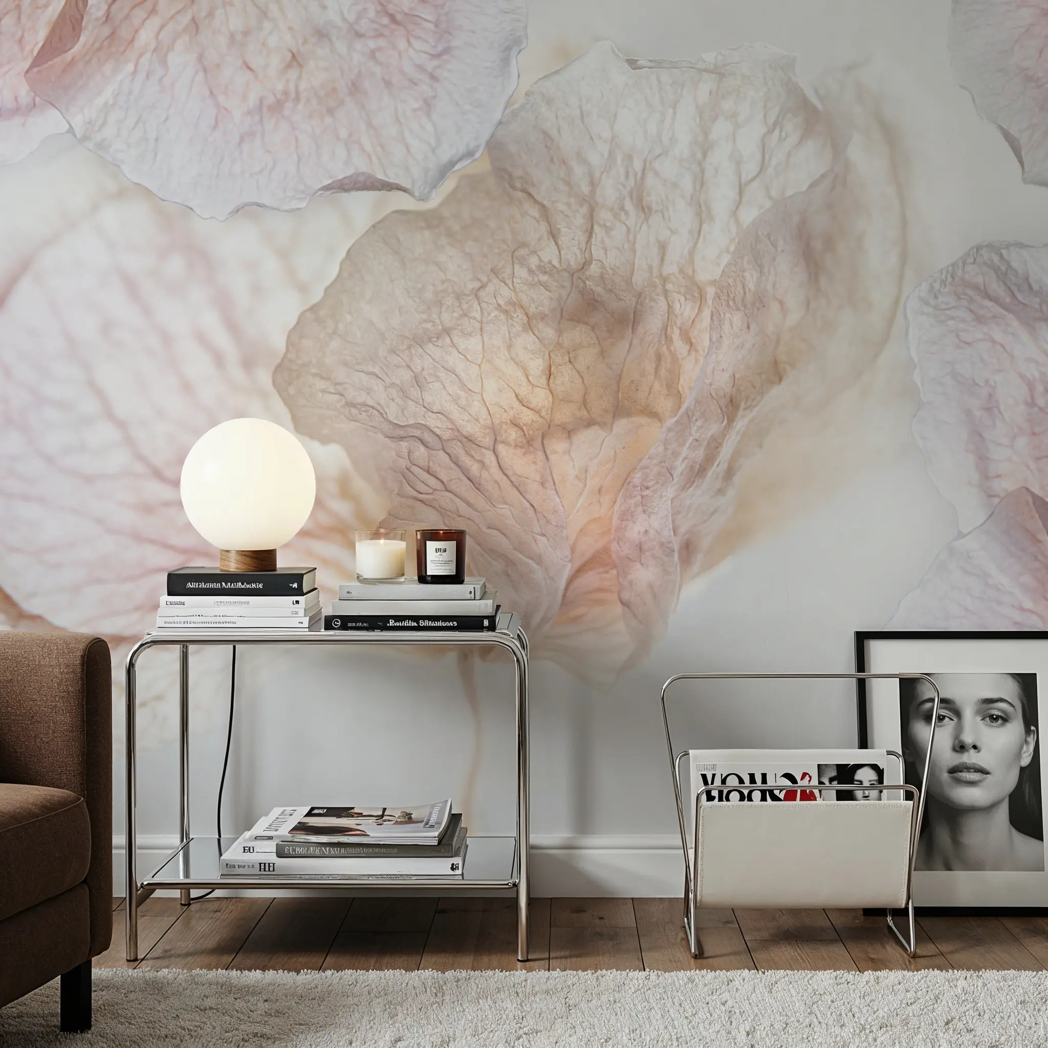 Wall Mural - Soft Embrace - Floral Nature mural wallpaper - Pink - Dining Room - Wallism UK - Peel & Stick or Paste-the-Wall