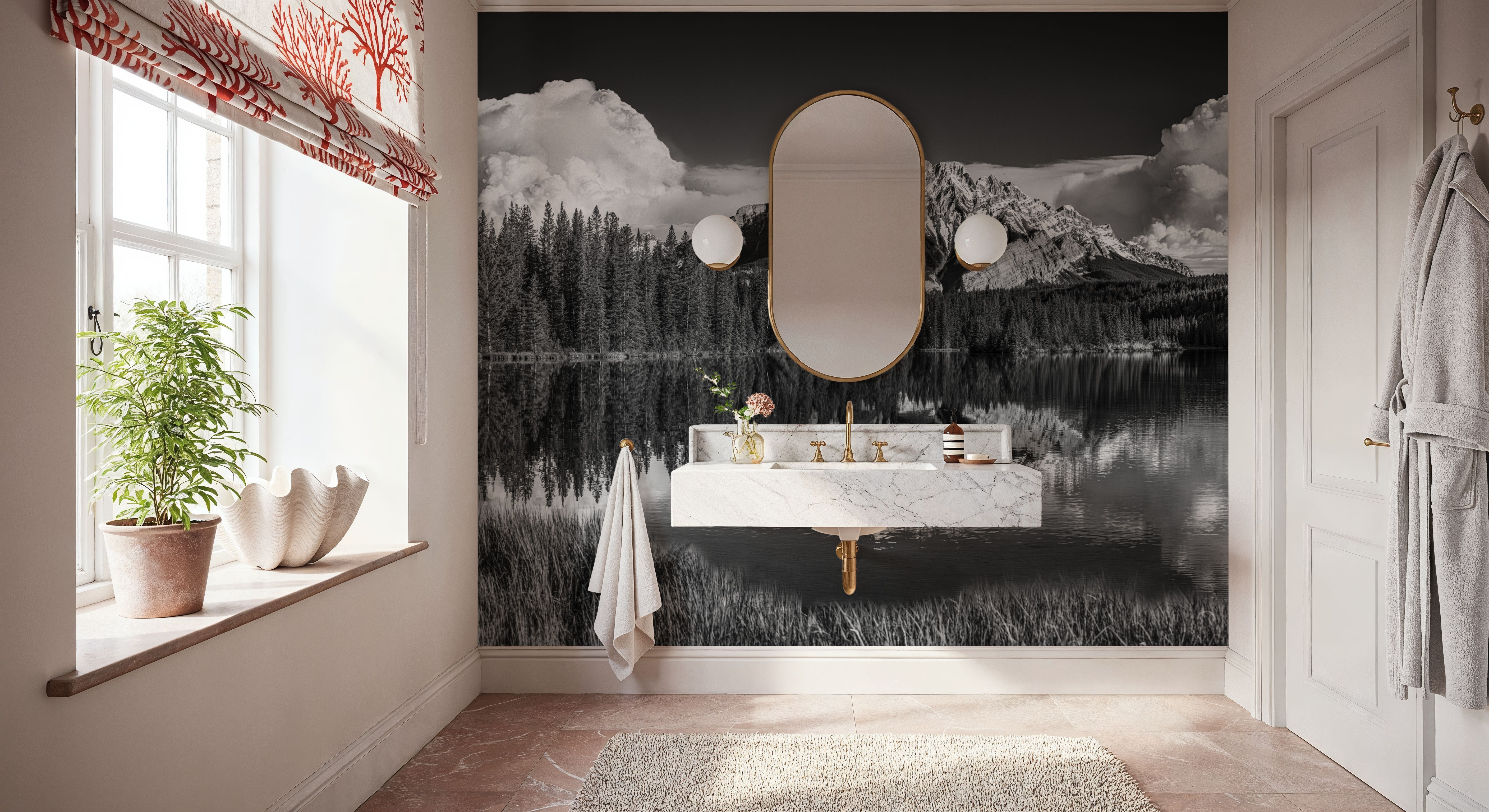 Cascade Mountain Reflection BW, Wallpaper