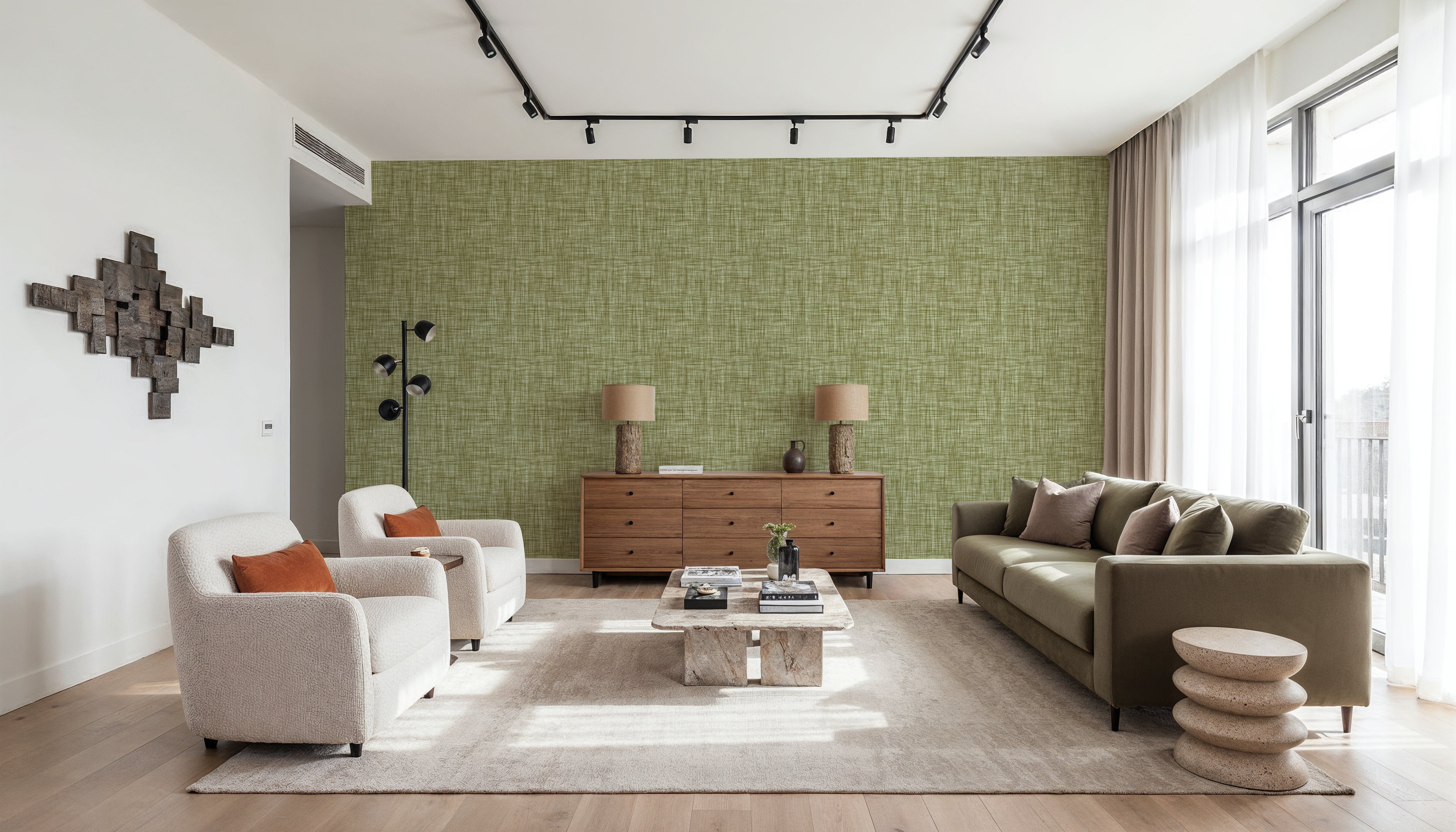 Mottled Linen Effect, Olive Green