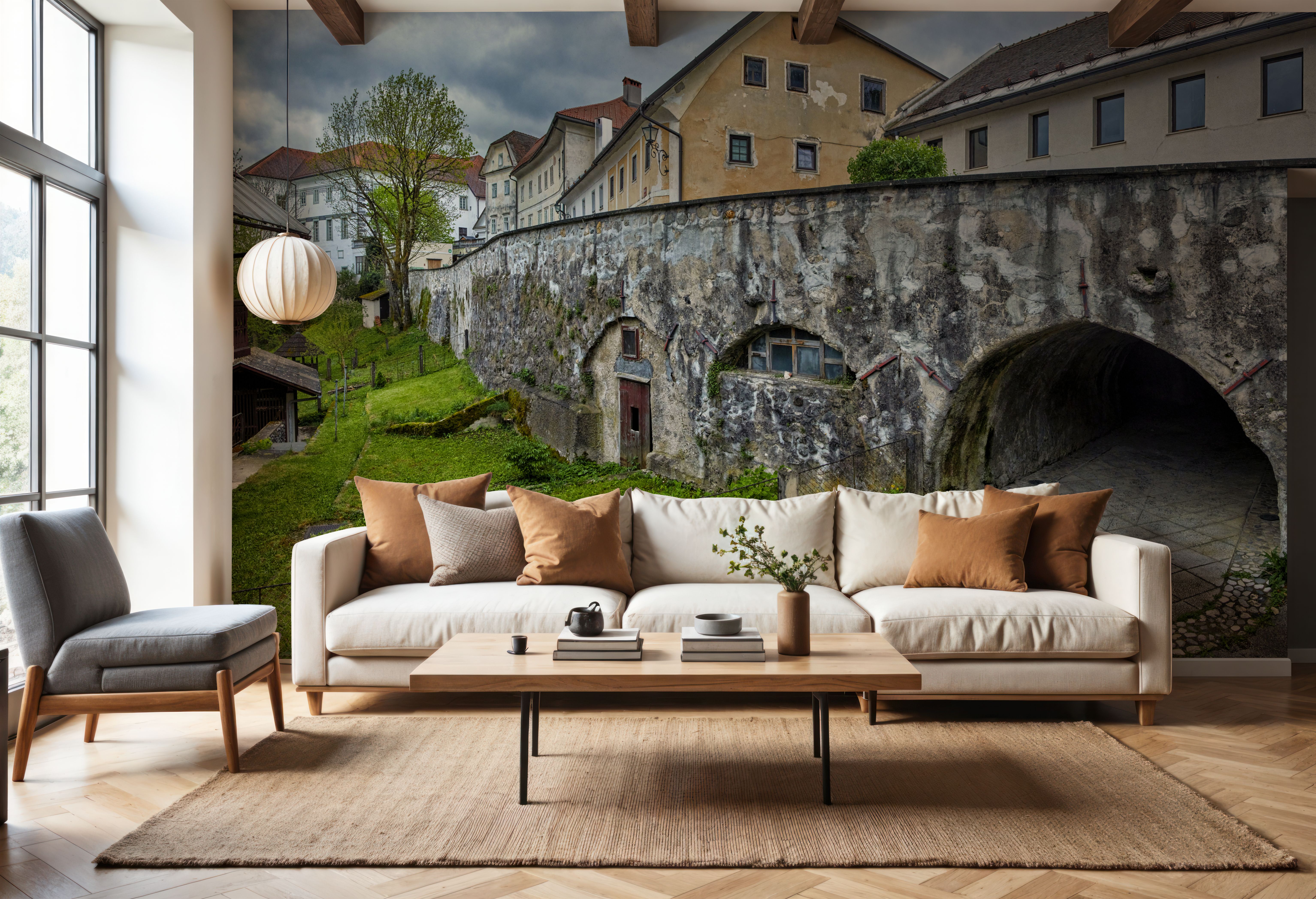 Wall Mural - Timeworn Entrance - Architecture Rural mural wallpaper - Gray - Hallway staircases - Wallism UK - Premium, Textured or Peel & Stick