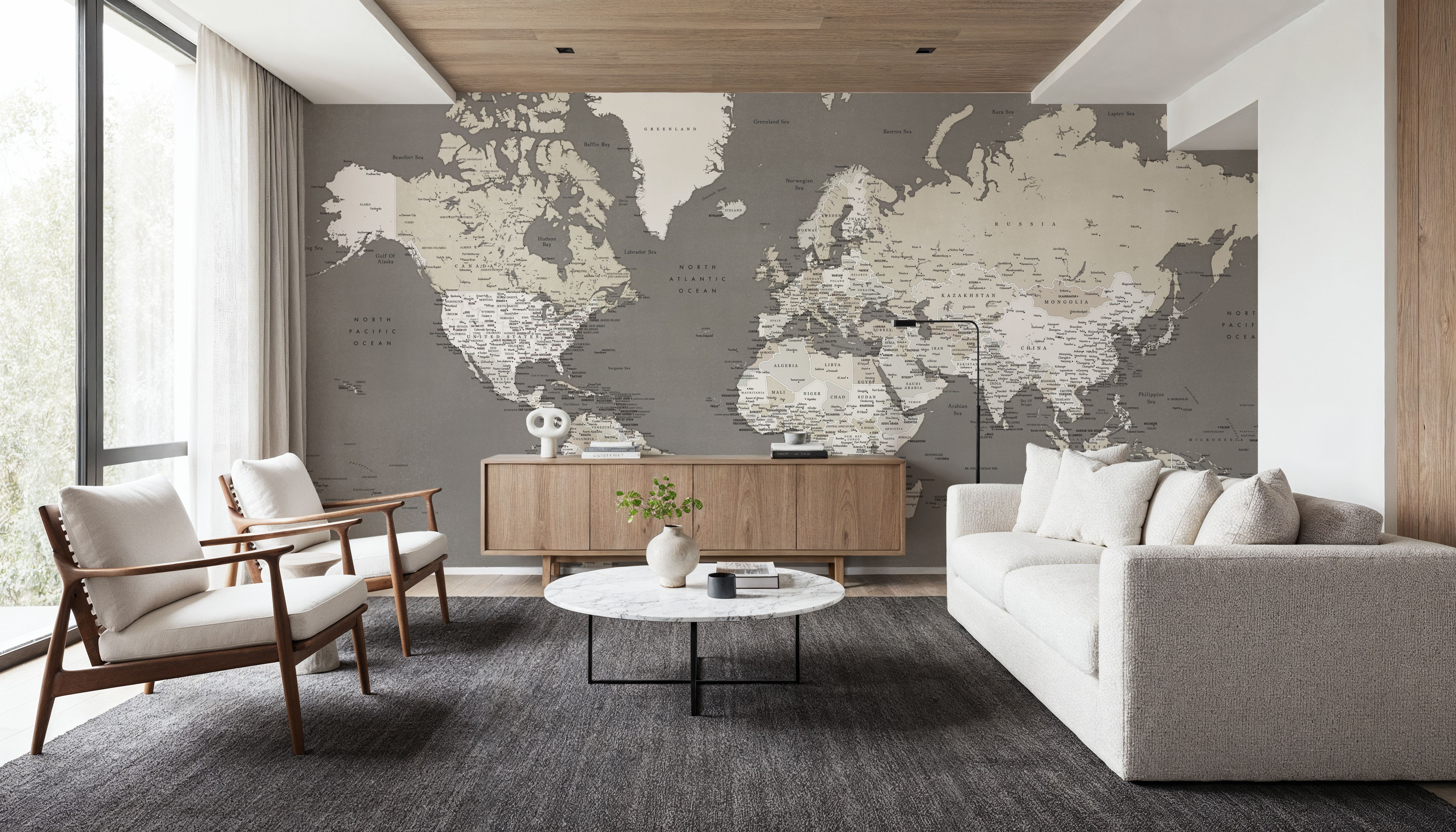 World Map Cities - Earthy