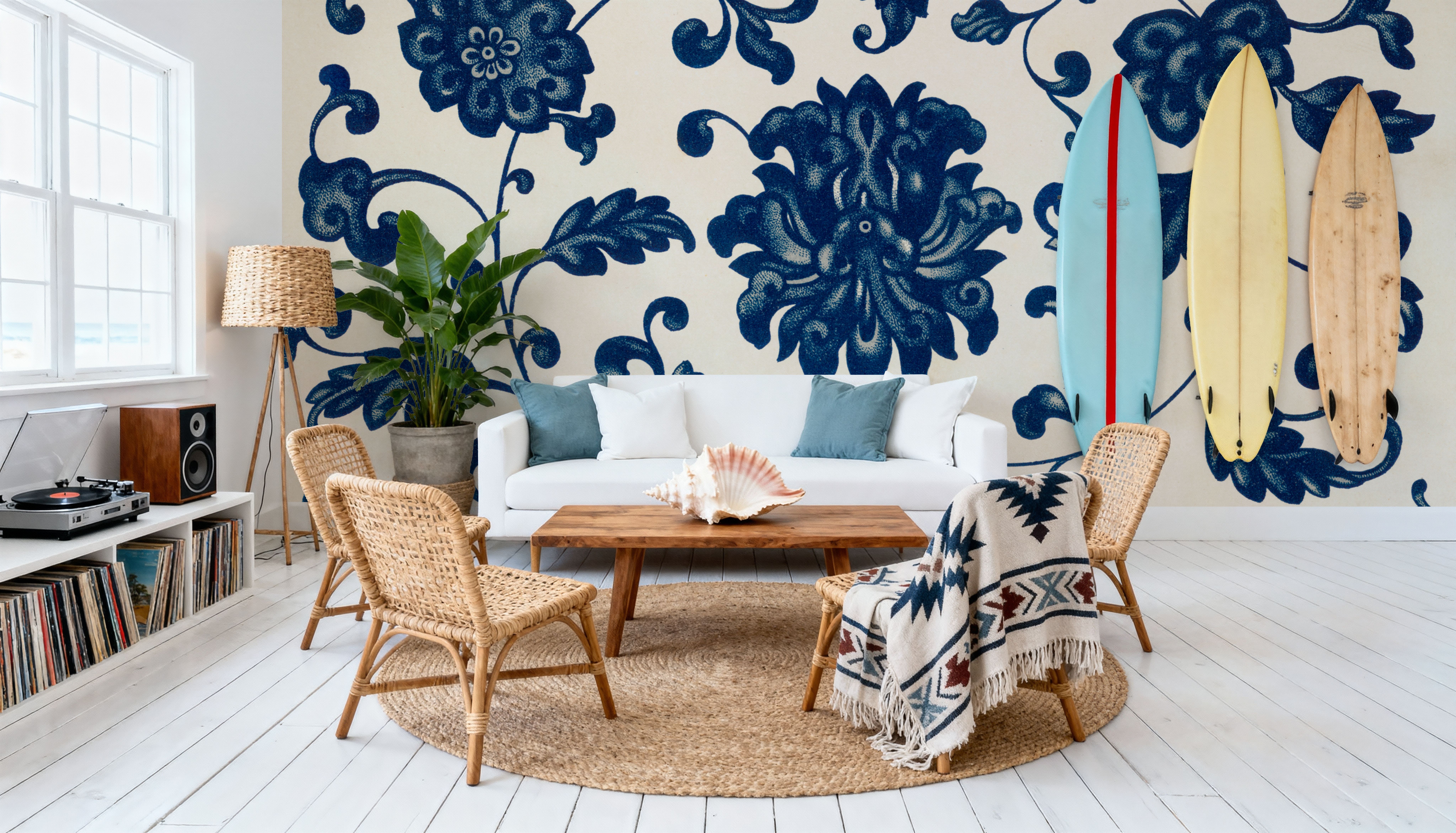 Chinese Ornament, Blue Flowers