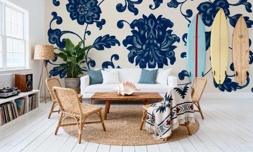 Chinese Ornament, Blue Flowers