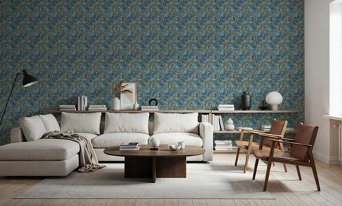 Indial Floral, Teal on Slate