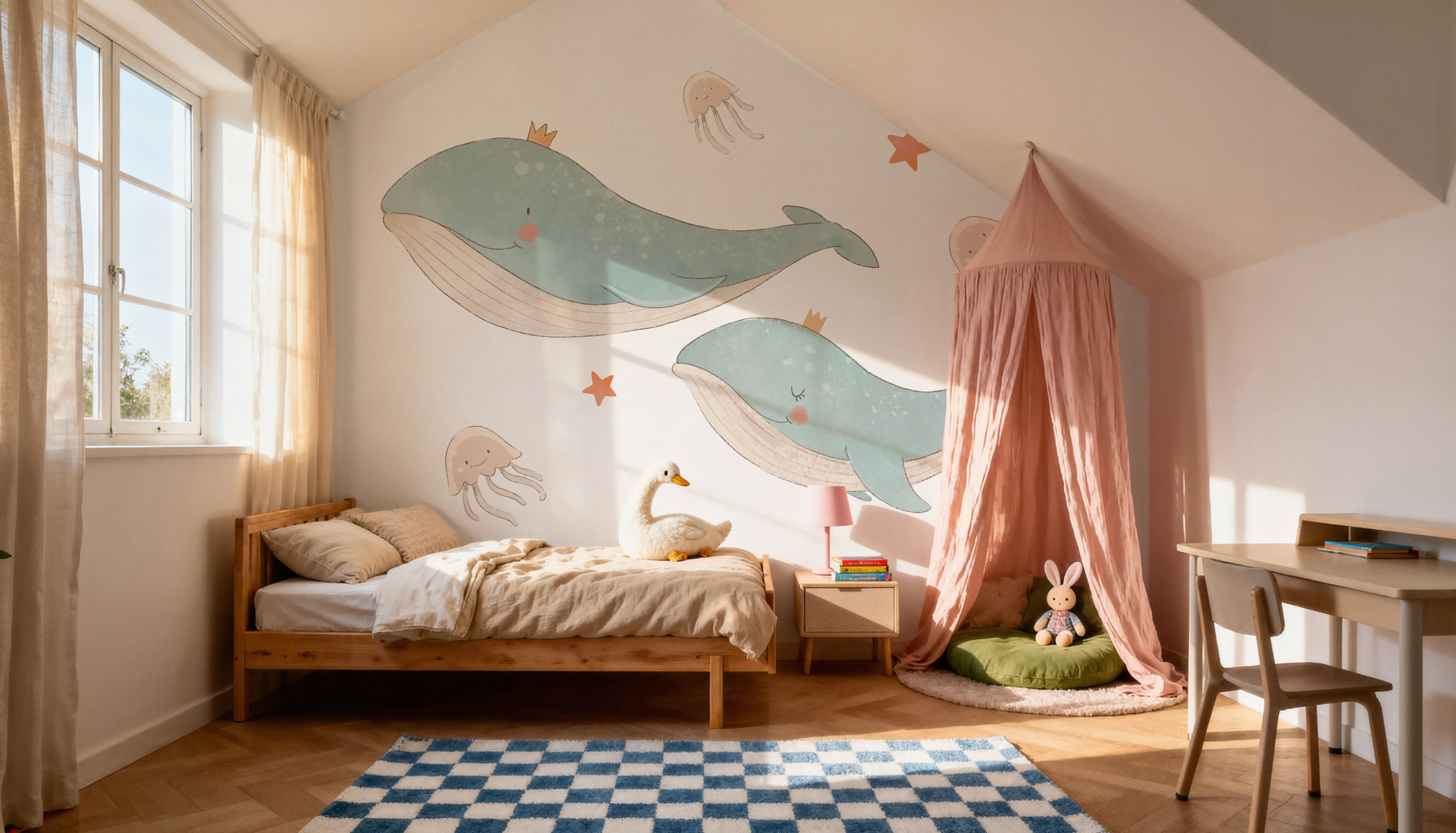 Cute Whales, Jellyfish & Stars Illustration