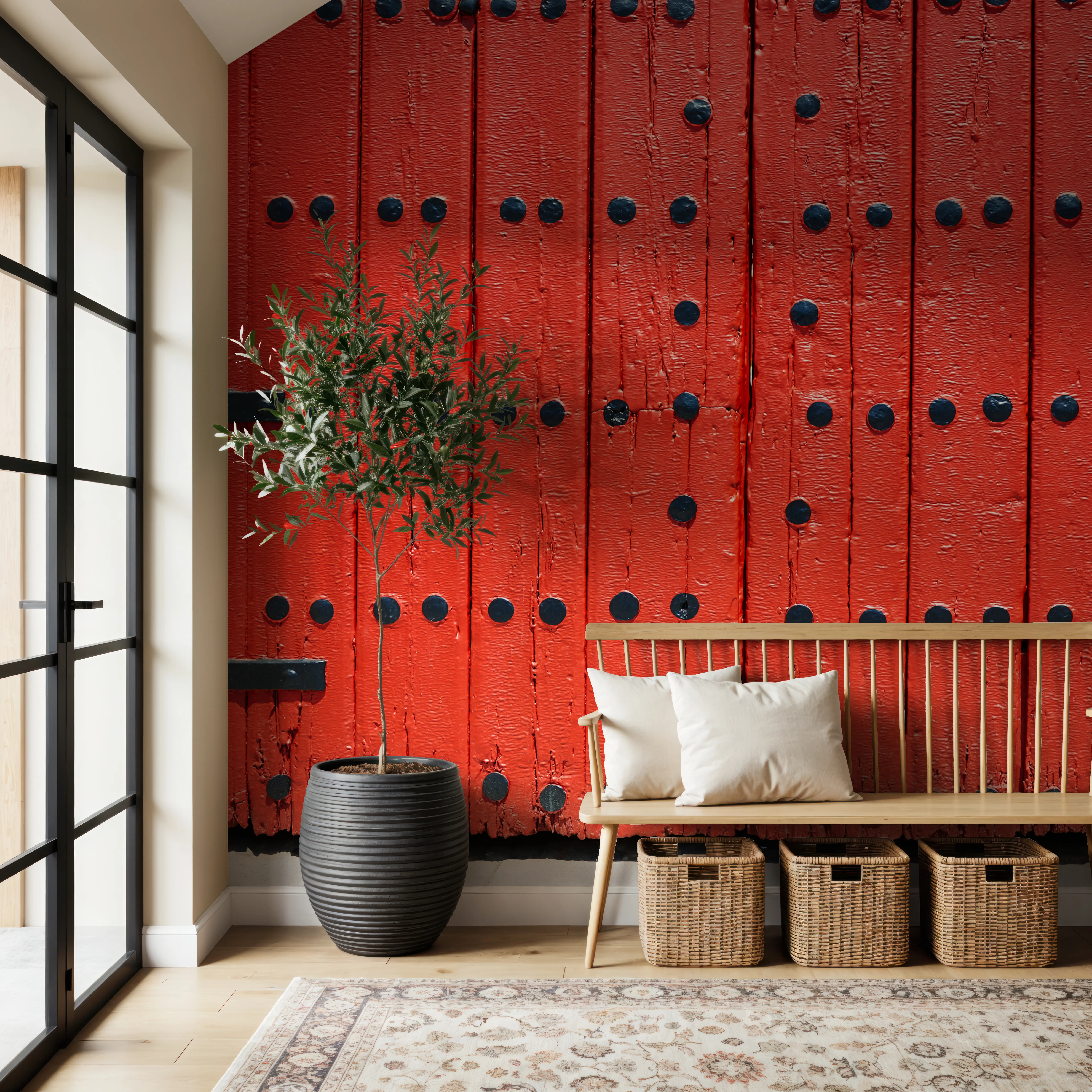 Wall Mural - Bullring Plaza - Wall Panelings Wood mural wallpaper - Red - Living room - Wallism UK - Peel & Stick or Paste-the-Wall