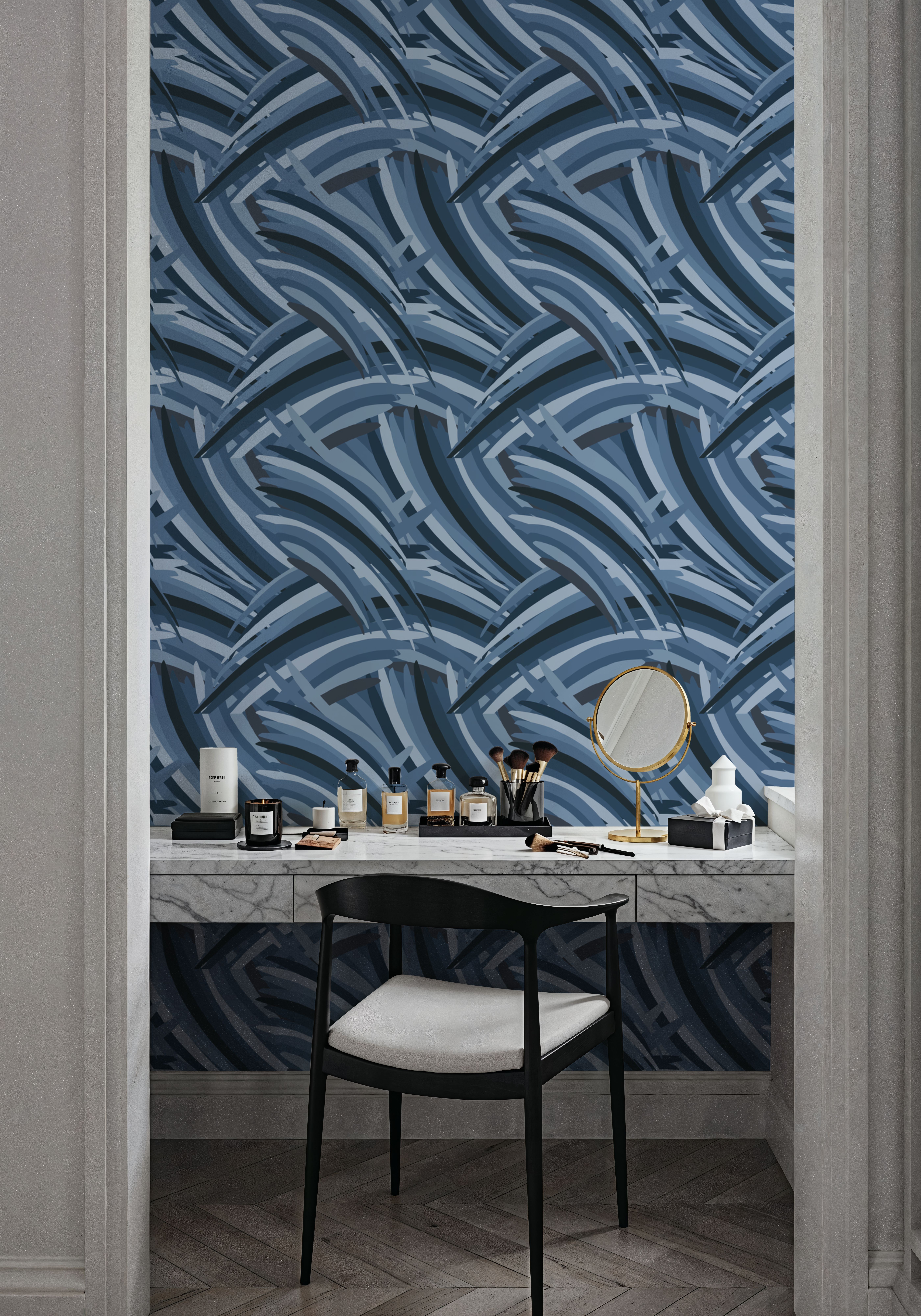 Grassy Waves, Blue, Papel pintado