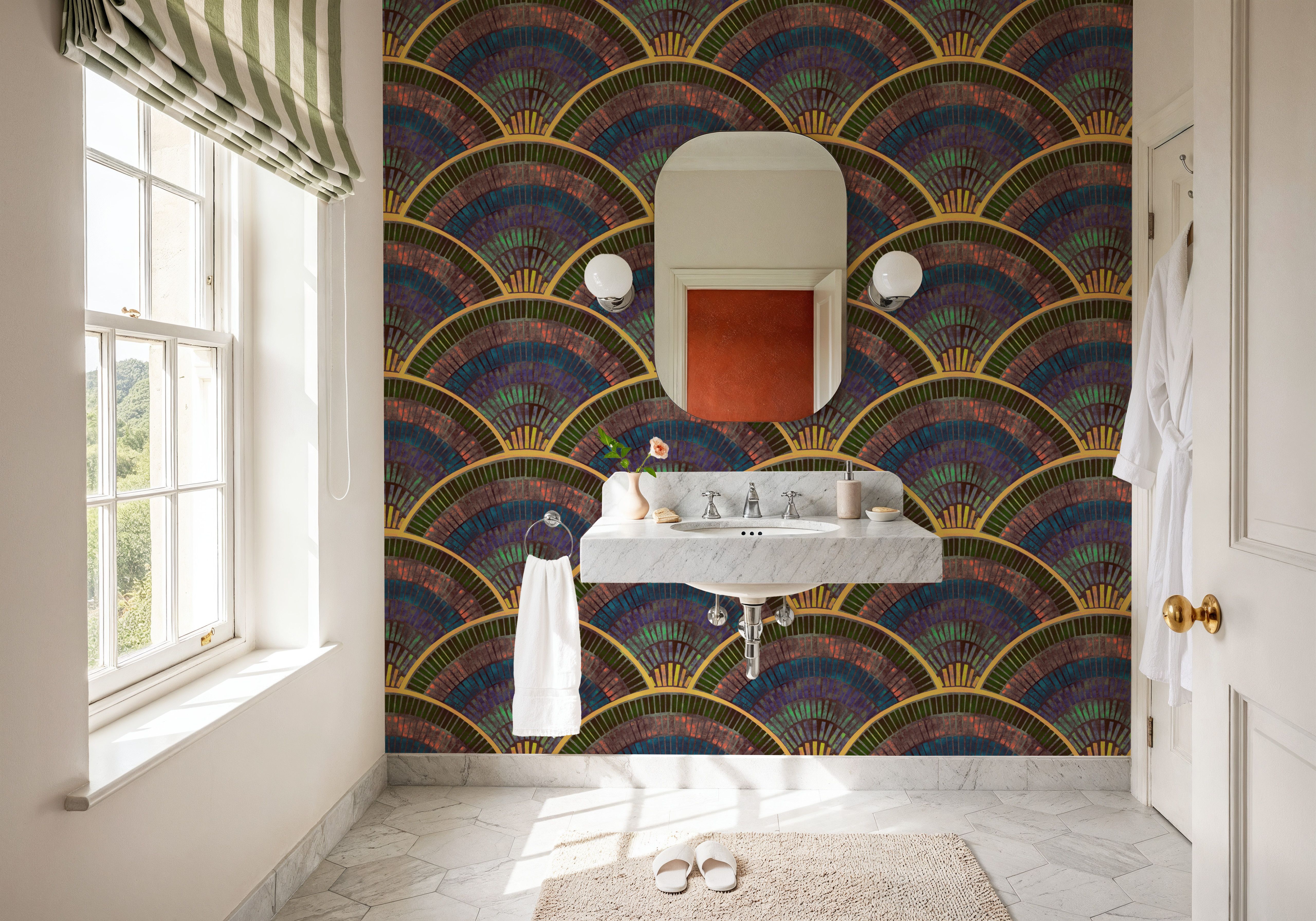 Moody Tiles, Warm, Wallpaper
