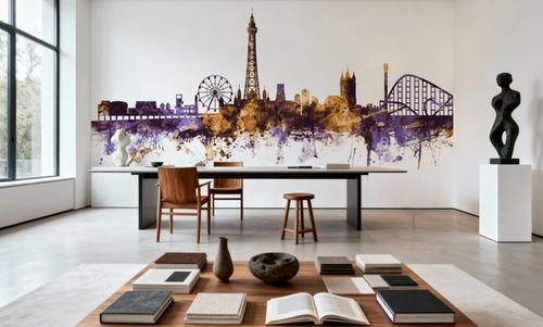 Blackpool England Skyline Purple & Gold