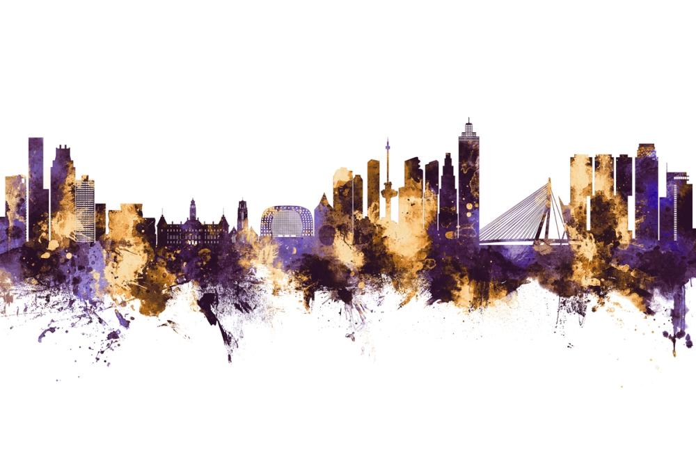 Rotterdam The Netherands Skyline Purple & Gold