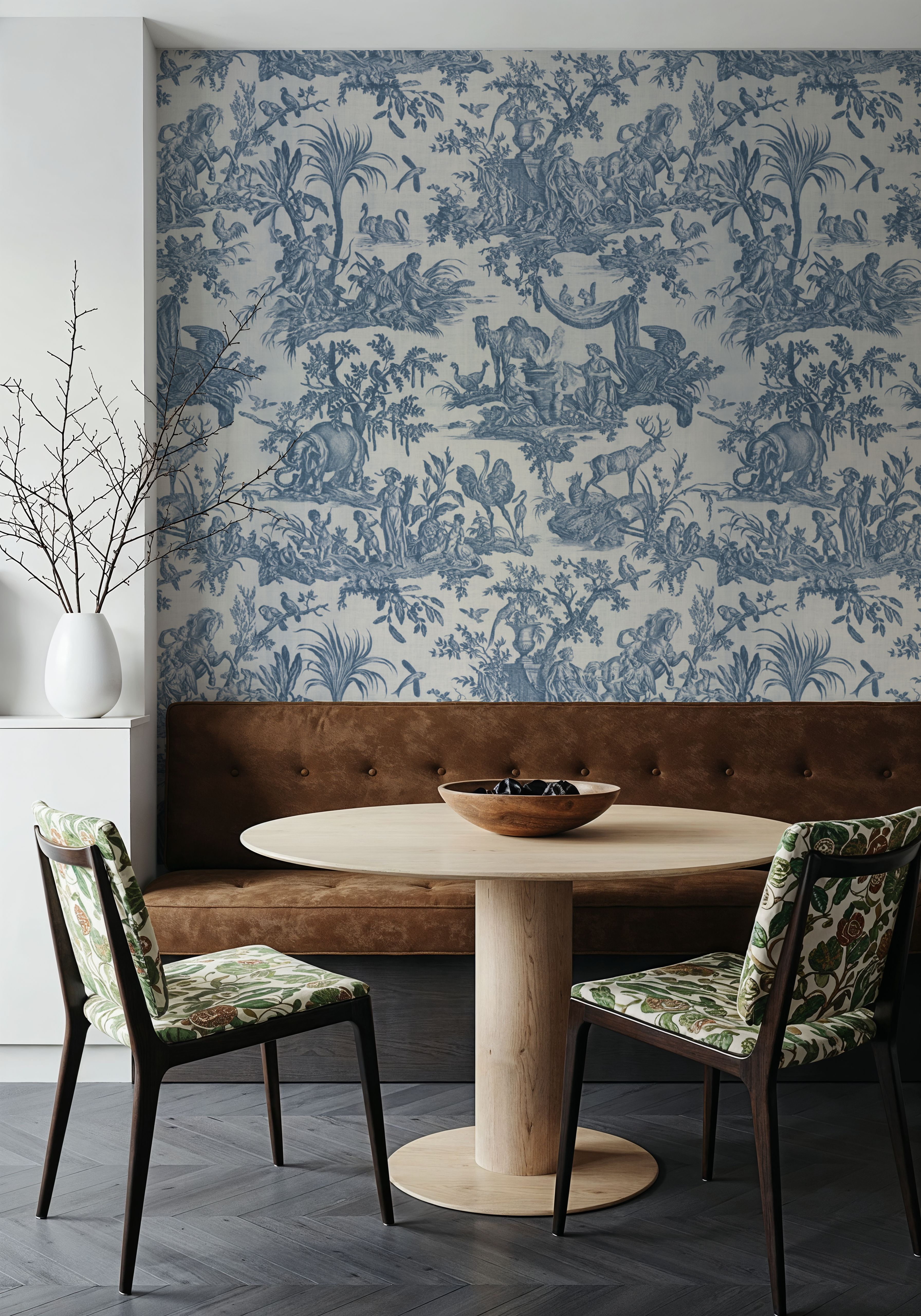Patinated Linen Toile de Jouy, Navy