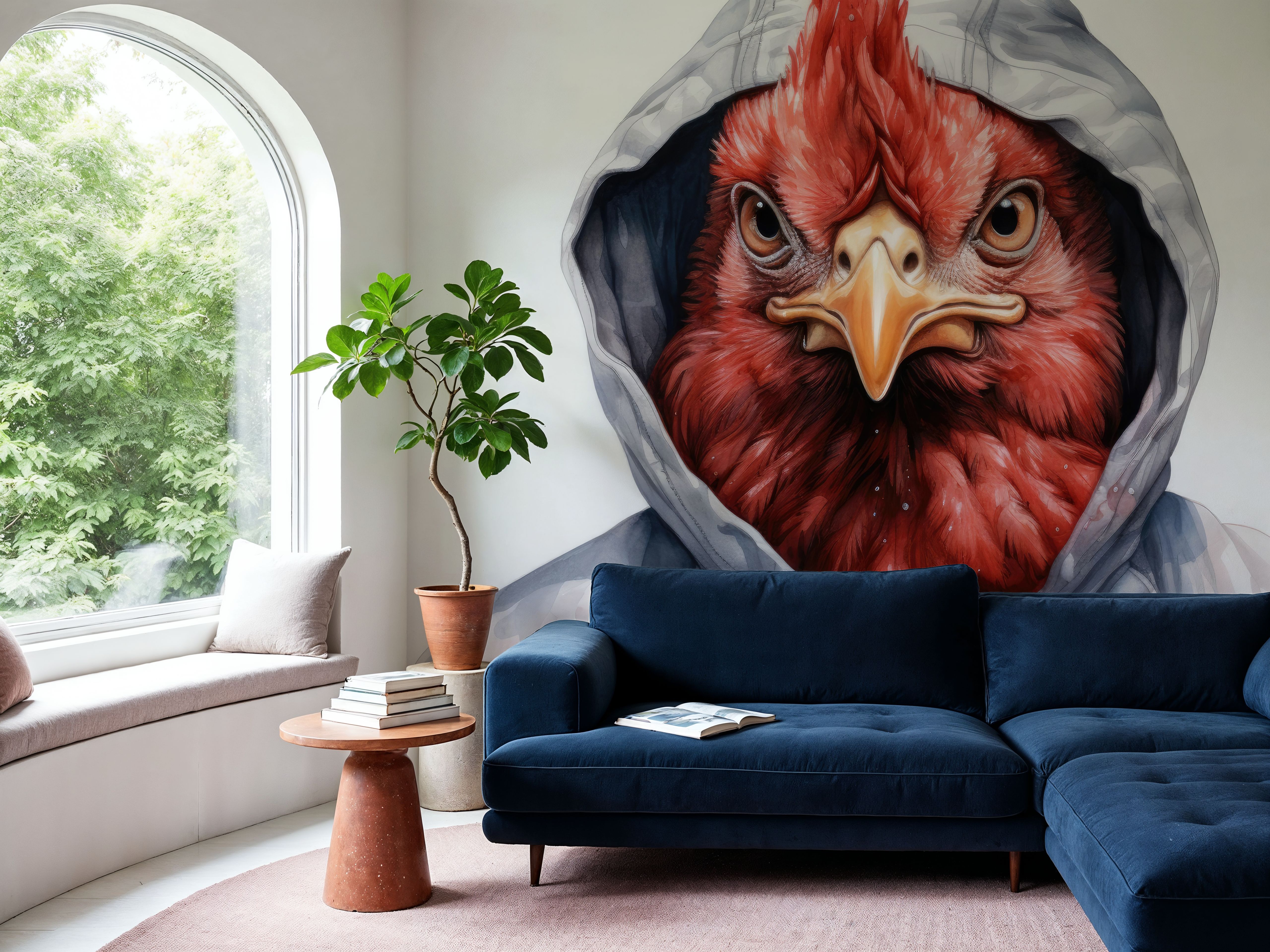 Watercolor Cartoon Chicken in a Hoodie