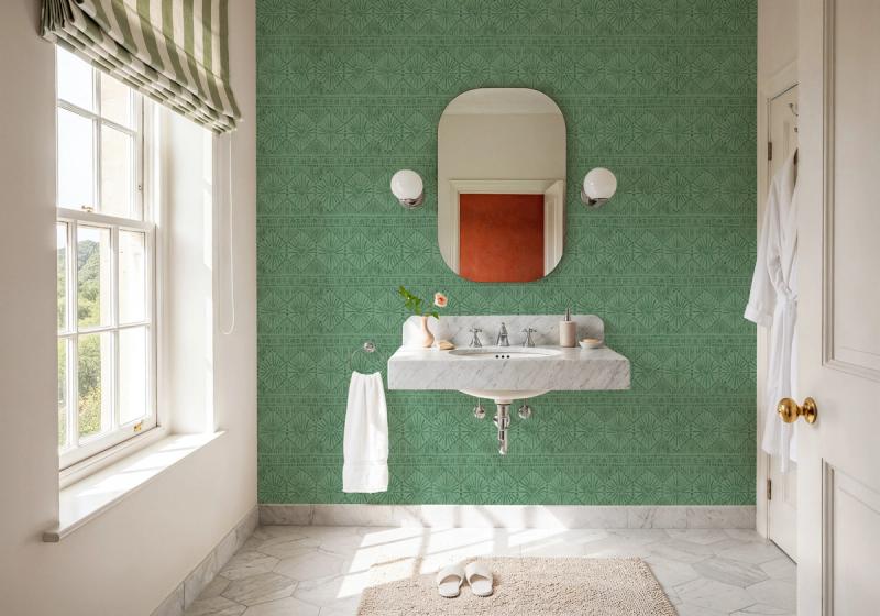 Paradise Fountain Dark Green on Green tapetes 100% bez PVC un netoksiskas