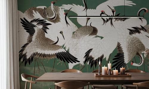 Japanese Flock of Cranes, Emerald