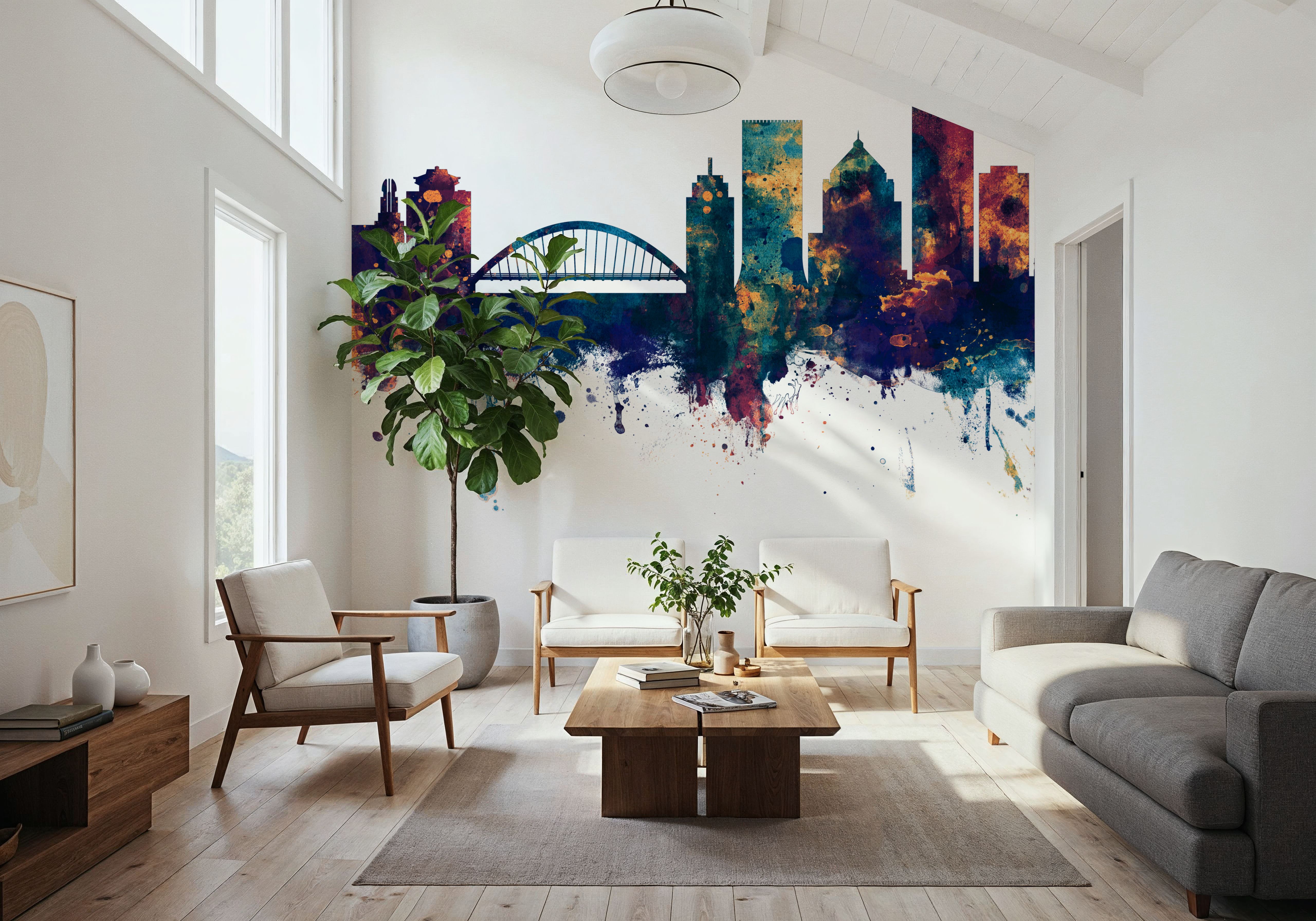 Rochester New York Skyline Blue & Bronze, Wallpaper