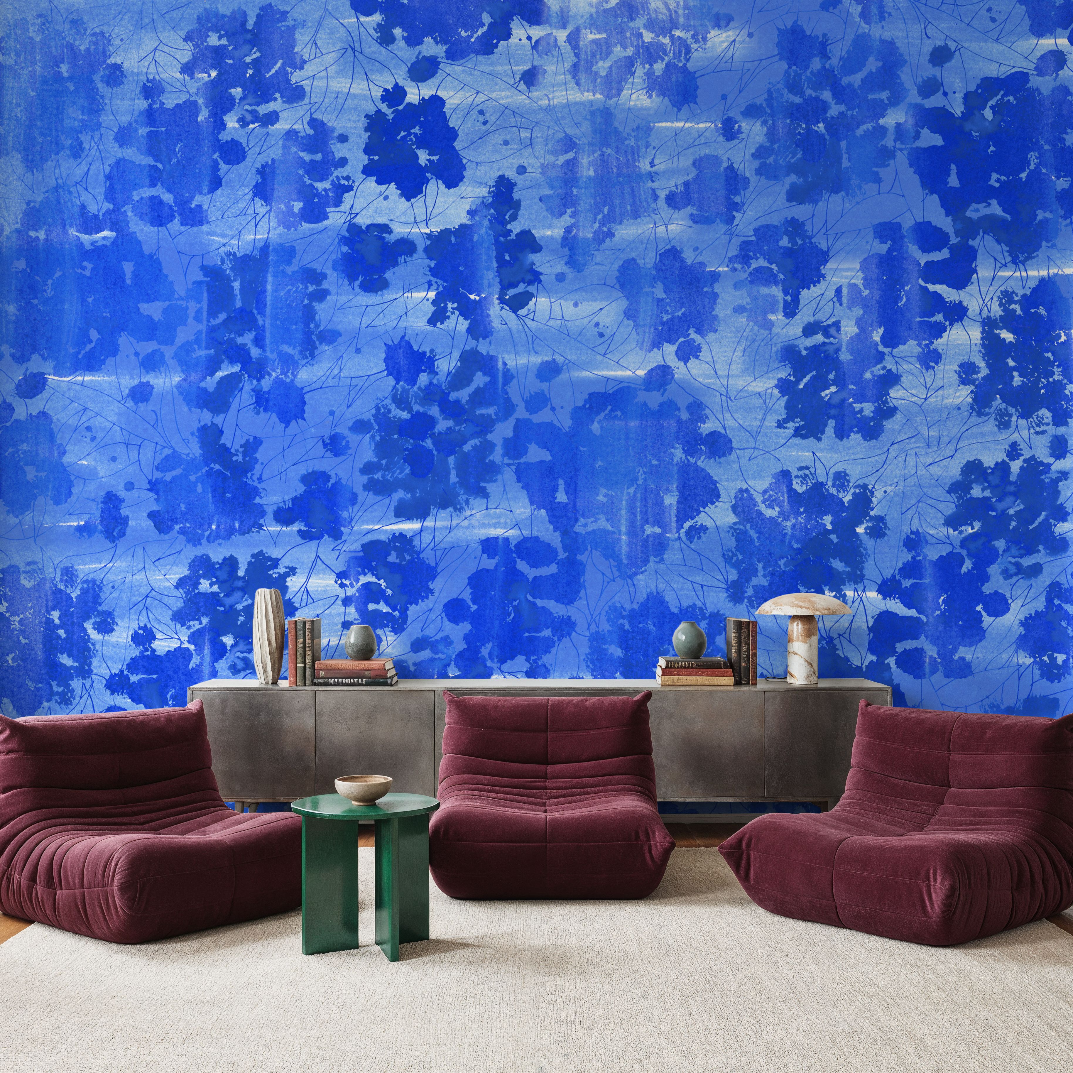 Indigo Poufs on Blue
