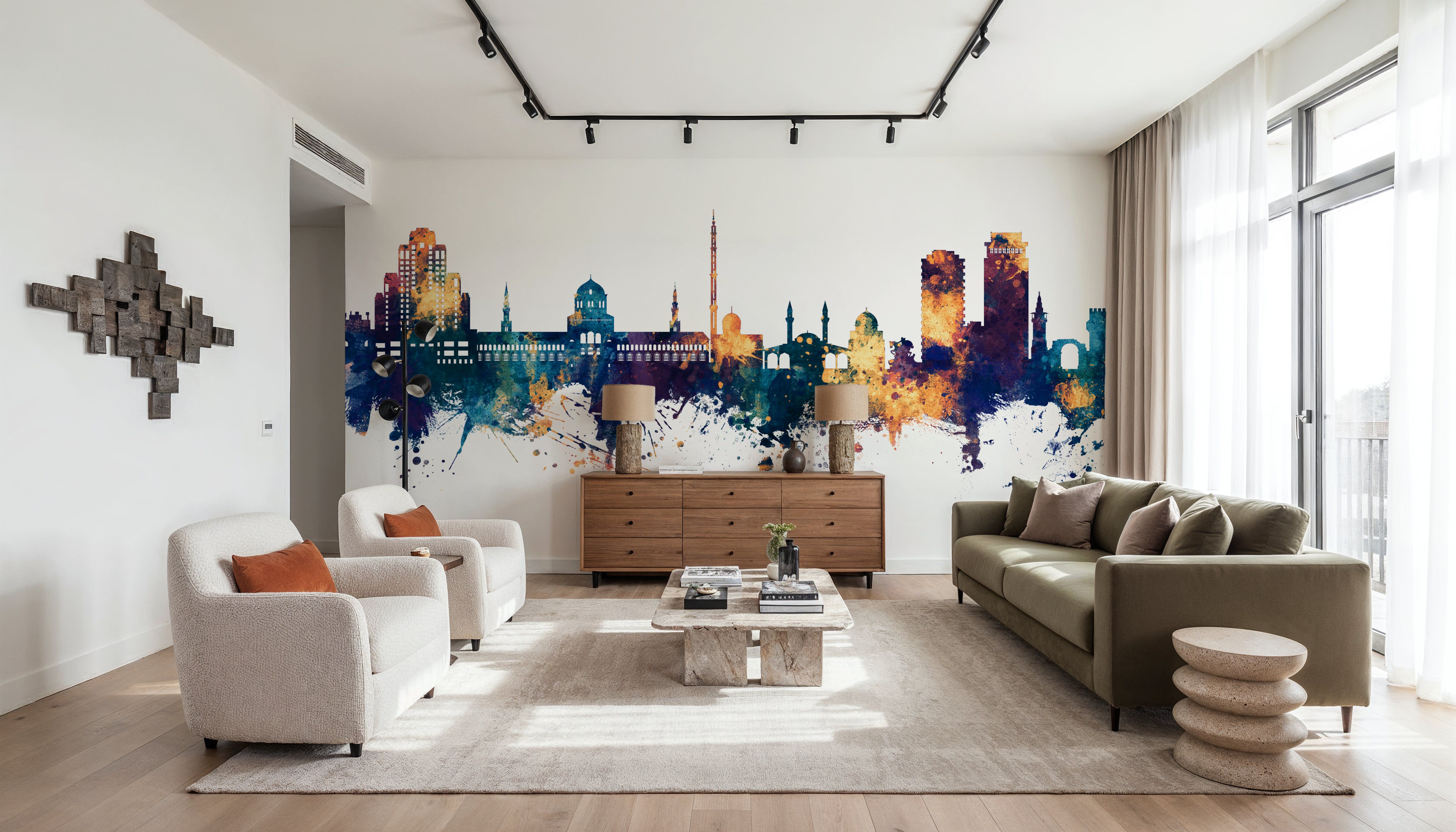 Damascus Syria Skyline Blue & Bronze, Carte da parati