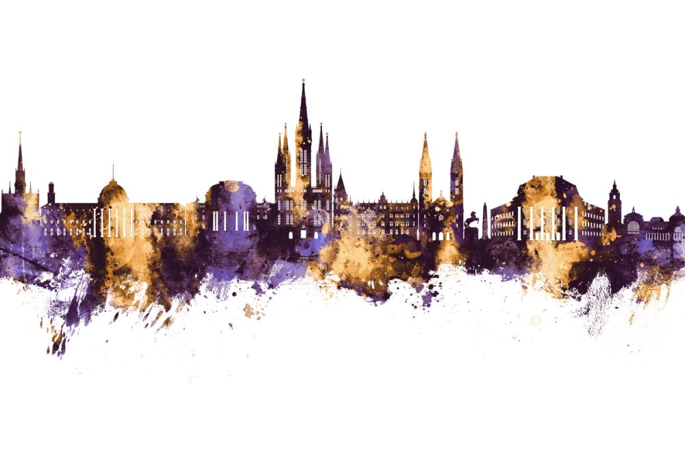 Weisbaden Germany Skyline Purple & Gold
