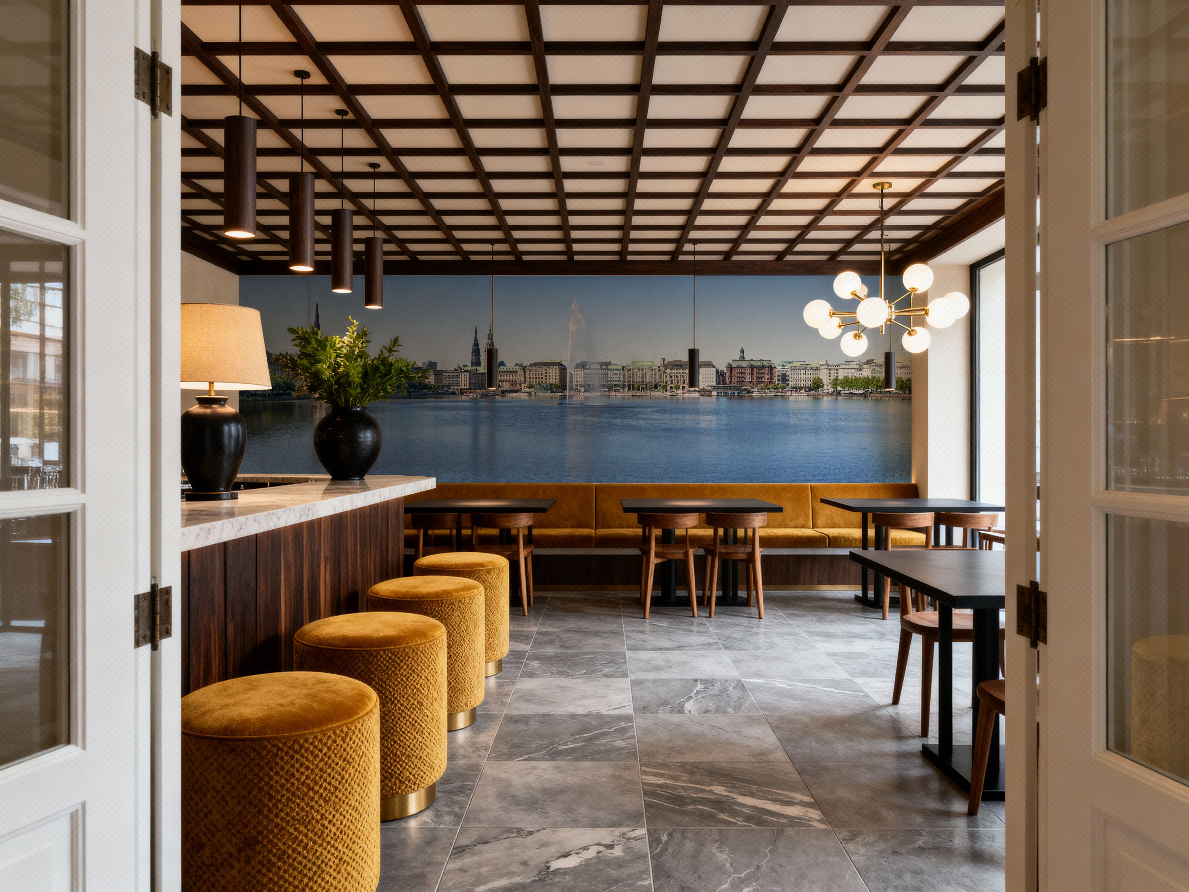 Urban Fountain Reflection