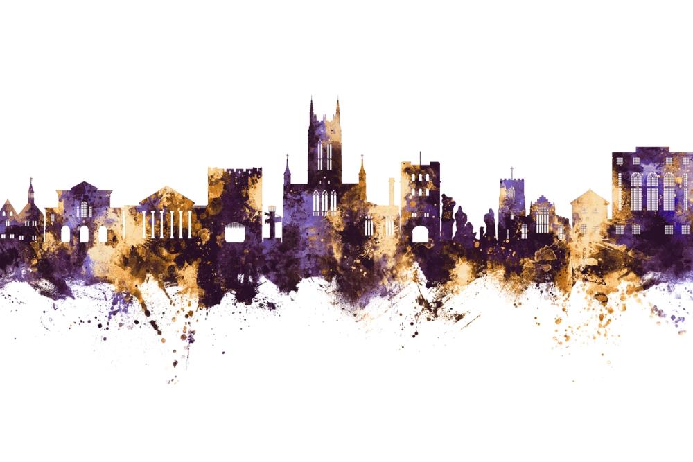 Bury St Edmunds England Skyline Purple & Gold
