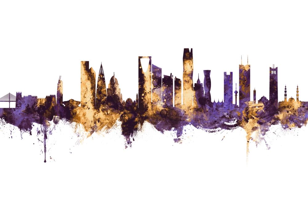Riyadh Saudi Arabia Skyline Purple & Gold