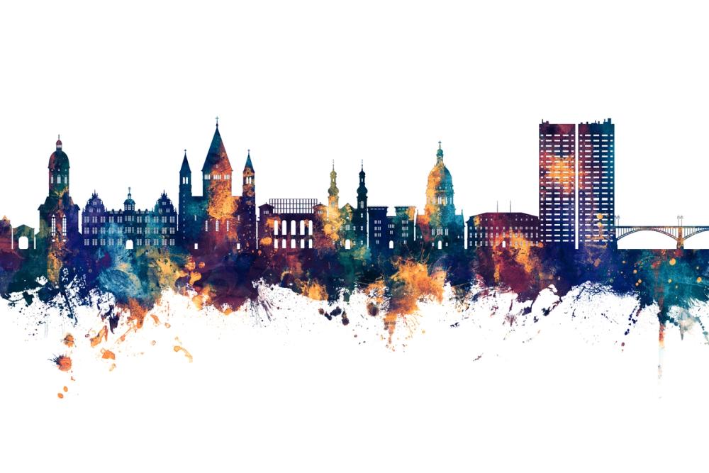 Mainz Germany Skyline Blue & Bronze