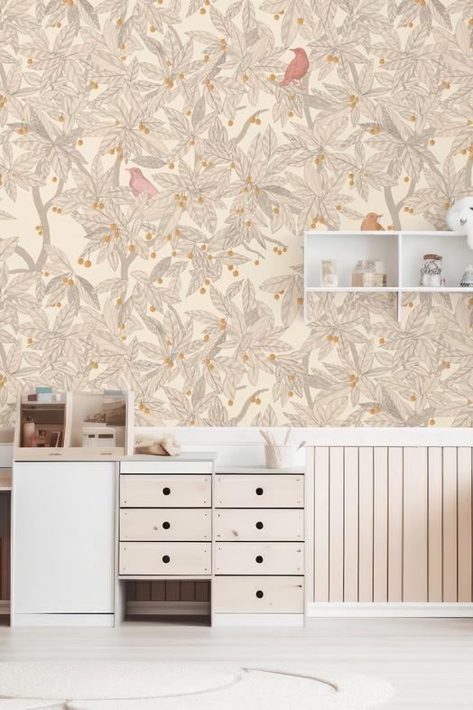 Cherry Tree Birds, Beige