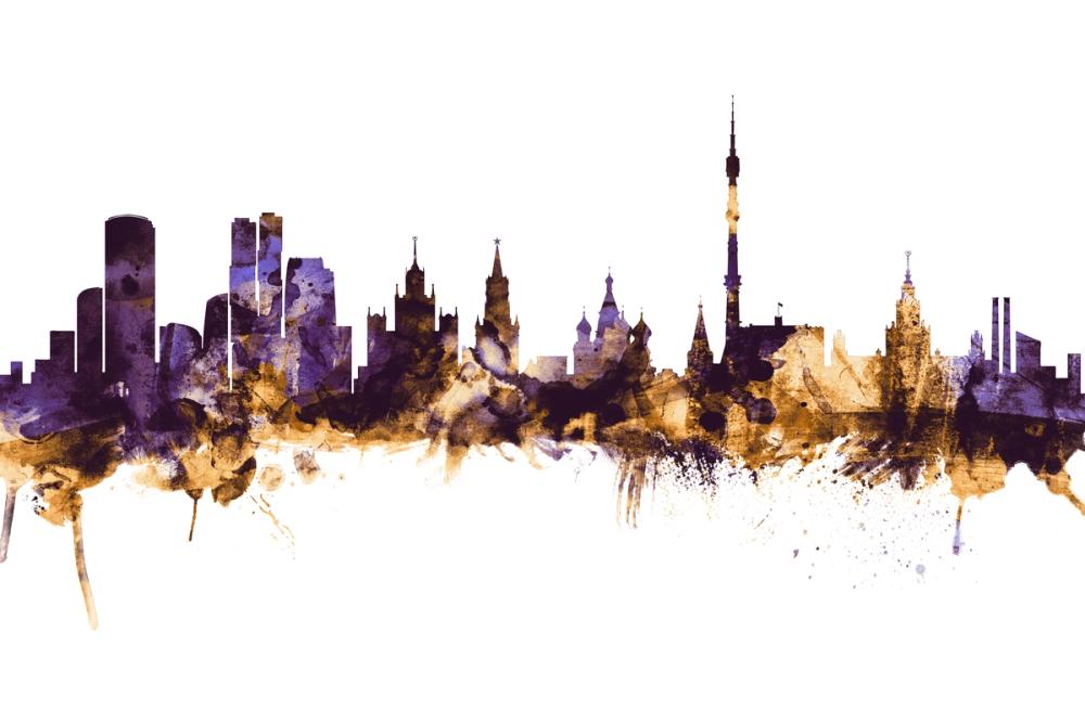 Moscow Russia Skyline Purple & Gold