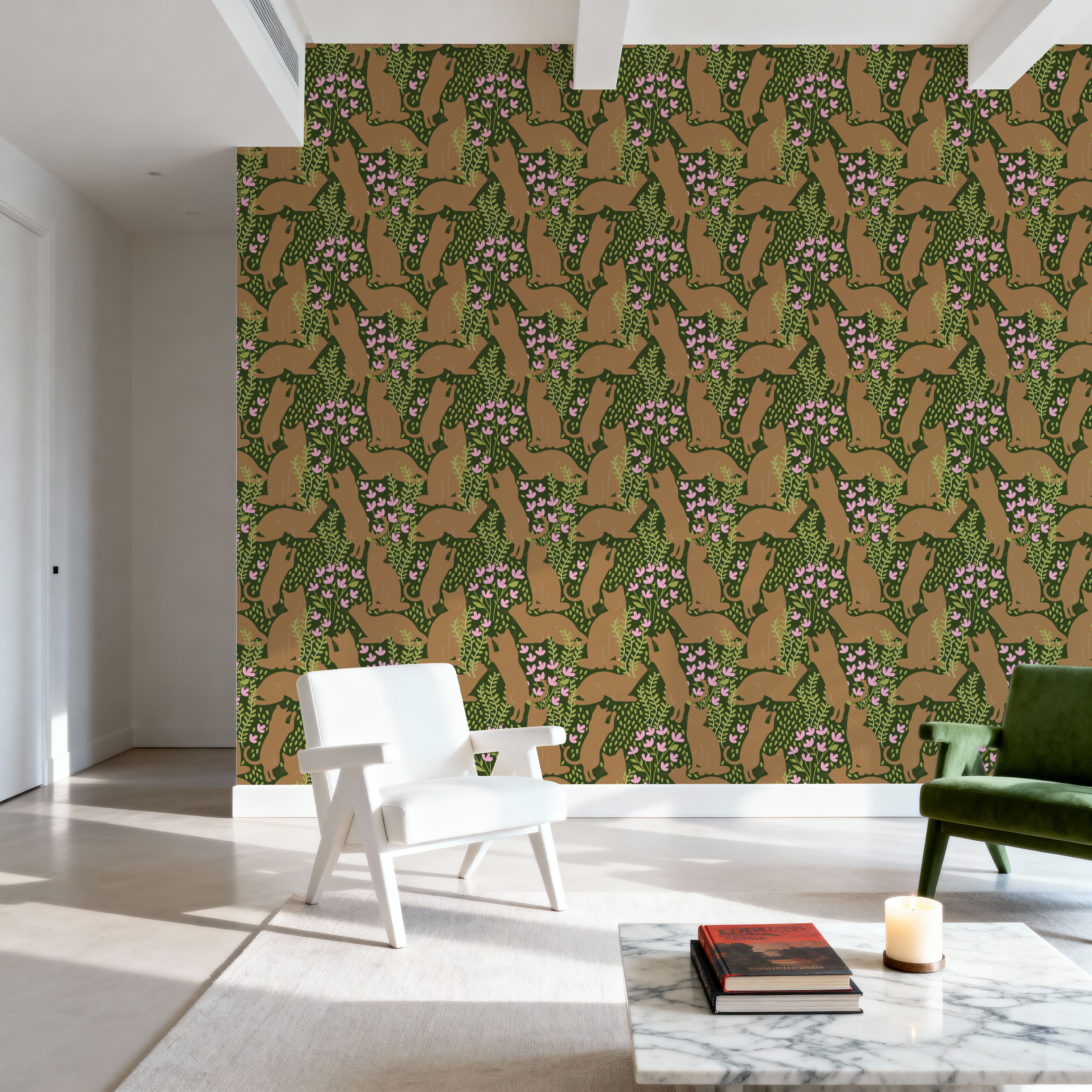 Hunters in The Garden, Green & Beige