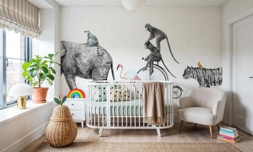Fun Illustration of Elephant, Tiger & Monkeys on a Walk