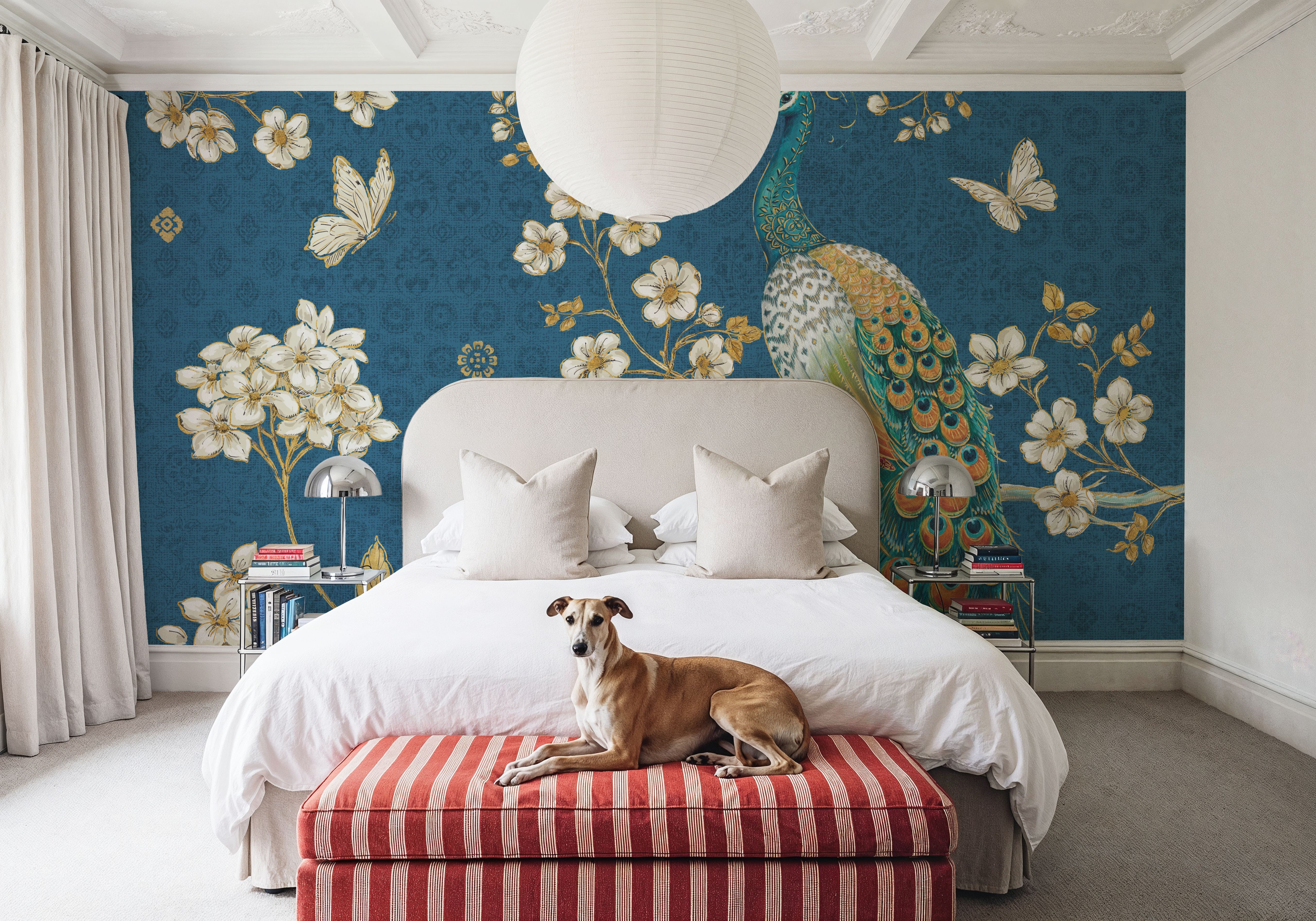 Ornate Peacock II Blue, Wallpaper