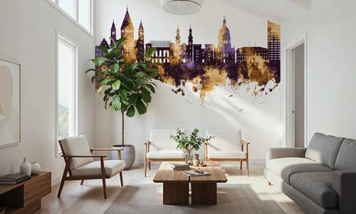 Mainz Germany Skyline Purple & Gold