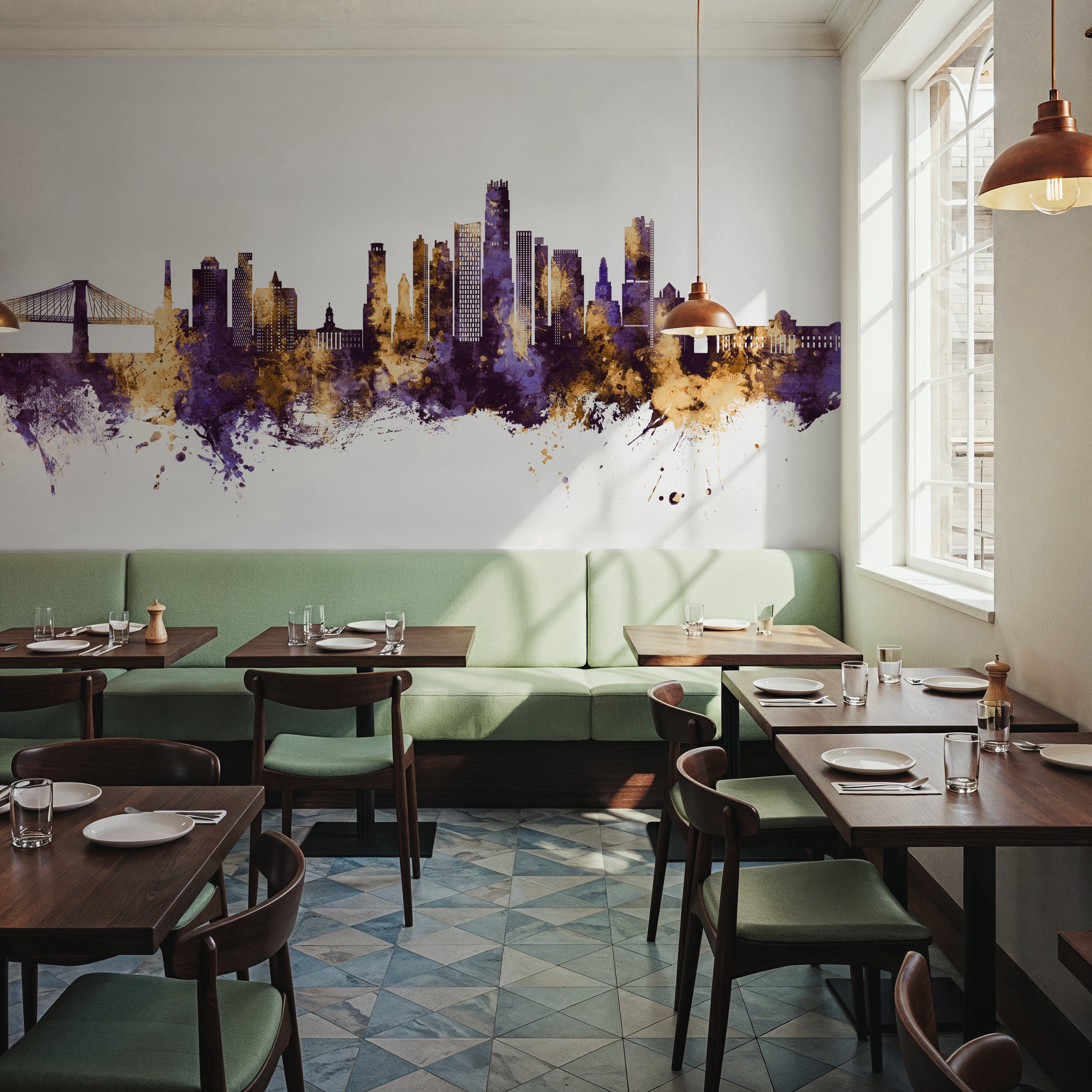 Brooklyn New York Skyline Purple & Gold