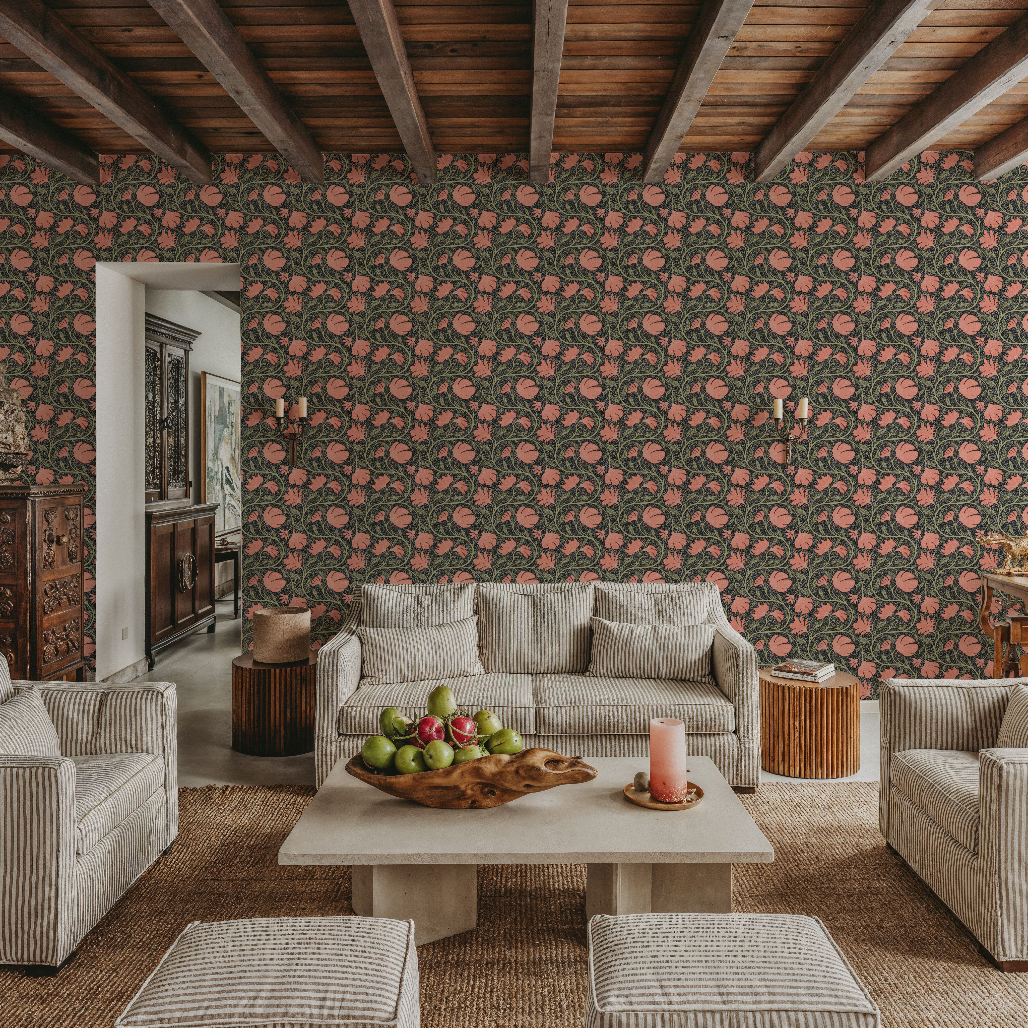 Indial Floral, Peach on Midnight
