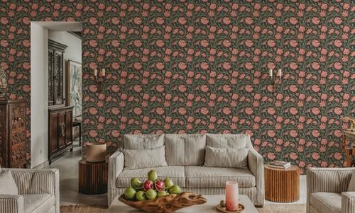 Indial Floral, Peach on Midnight