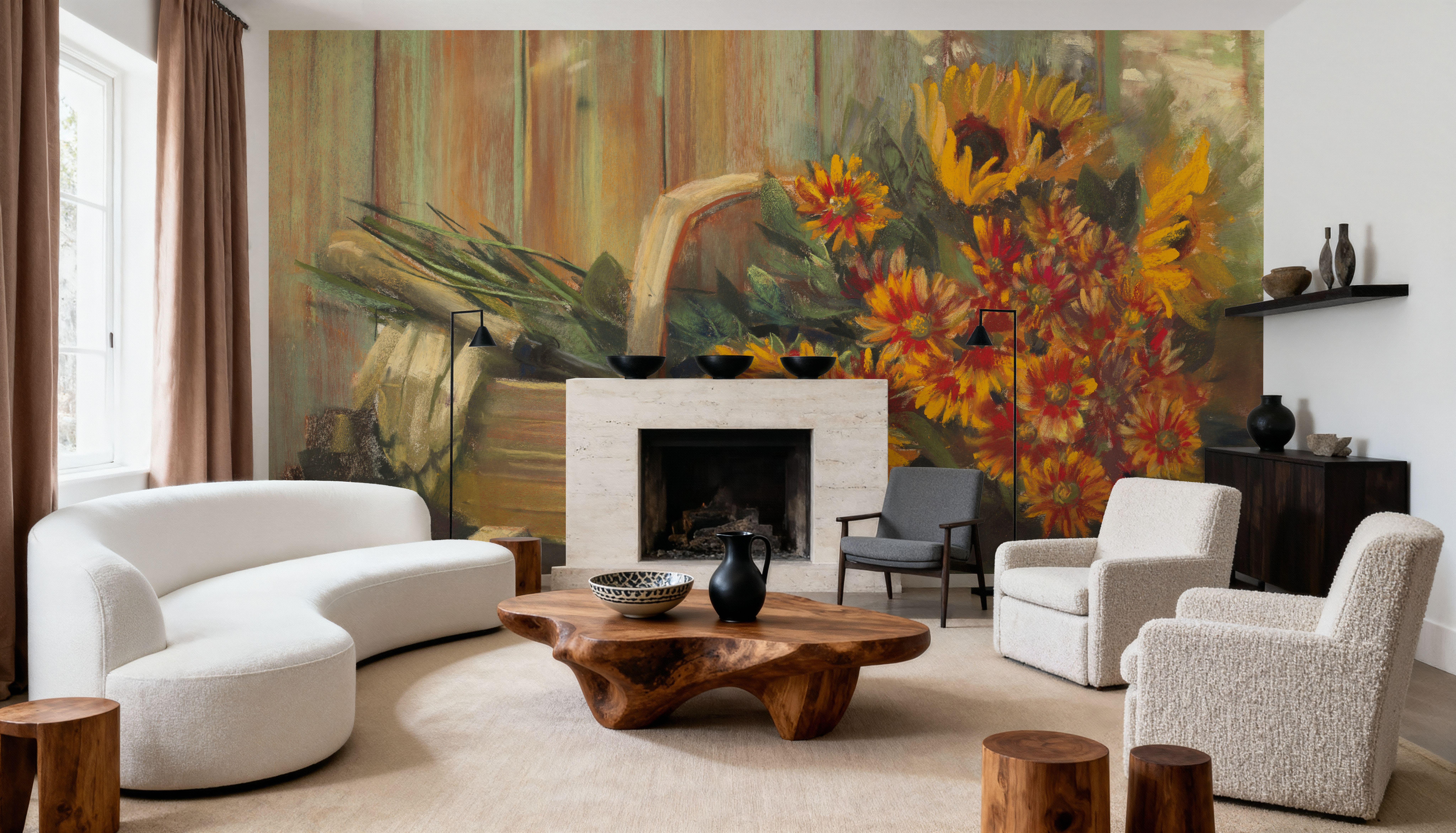 Sunflowers and Mums, Behang