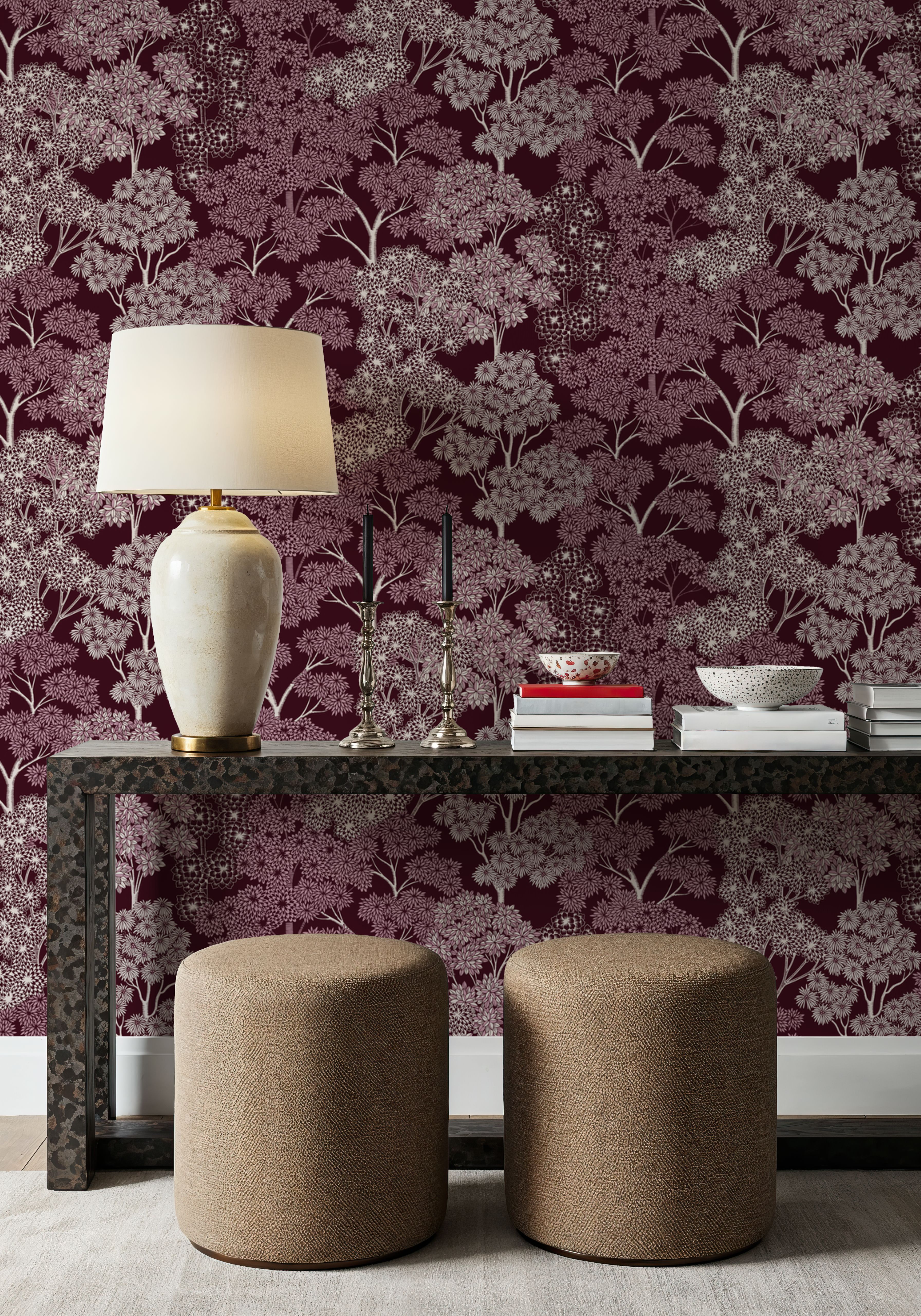 Overleaf Woodland Pattern, Burgundy