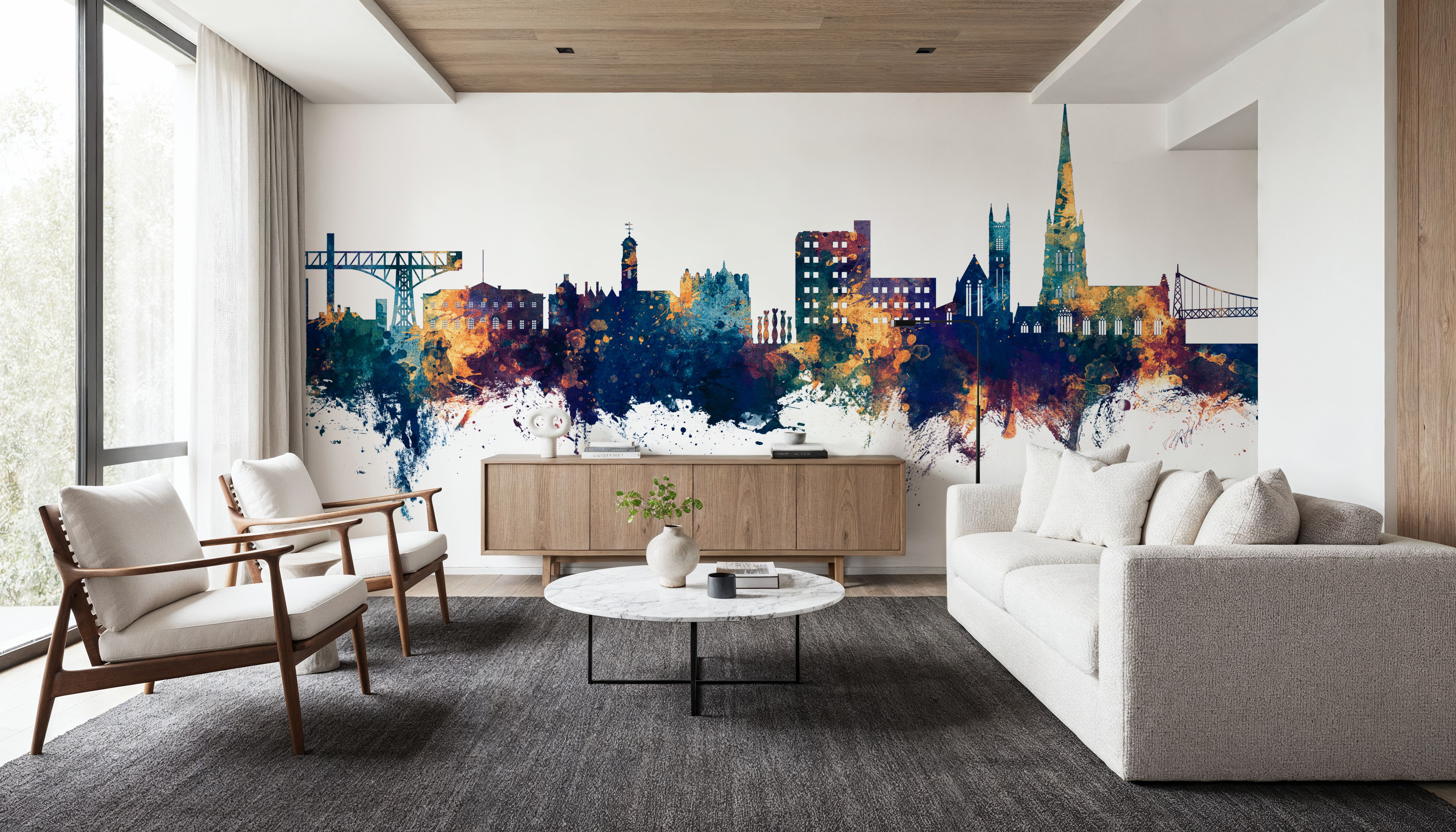 Warrington England Skyline Blue & Bronze, Wallpaper