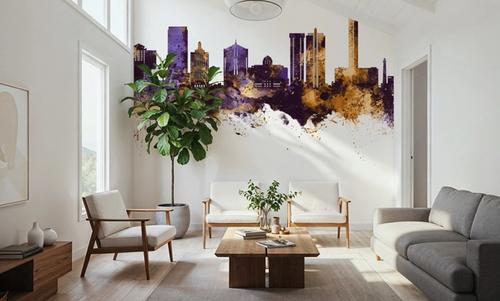 Atlantic City New Jersey Skyline Purple & Gold