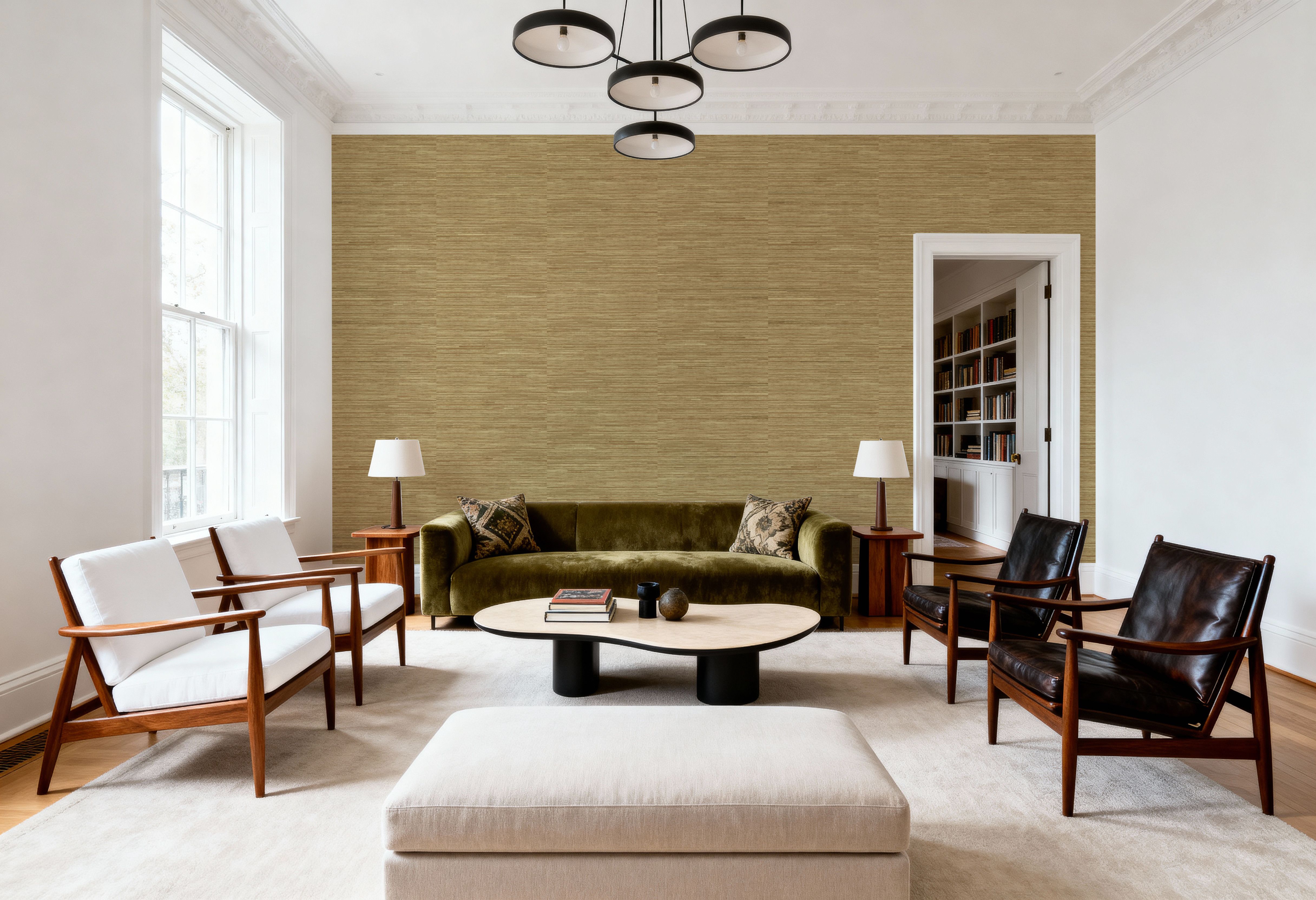 Faux Grasscloth with Visible Seams, Ochre