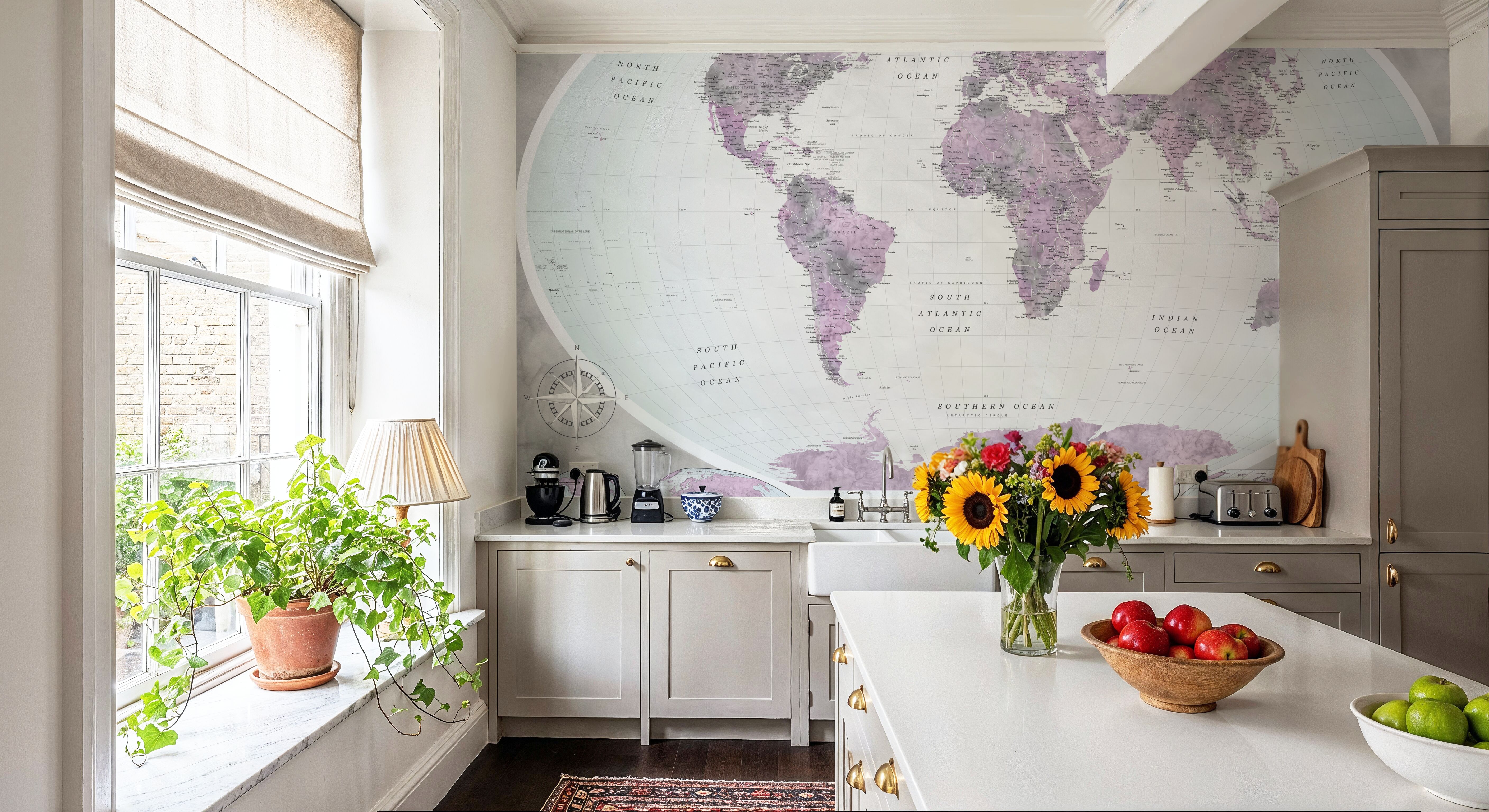 World Map Atlas Purple, Wallpaper