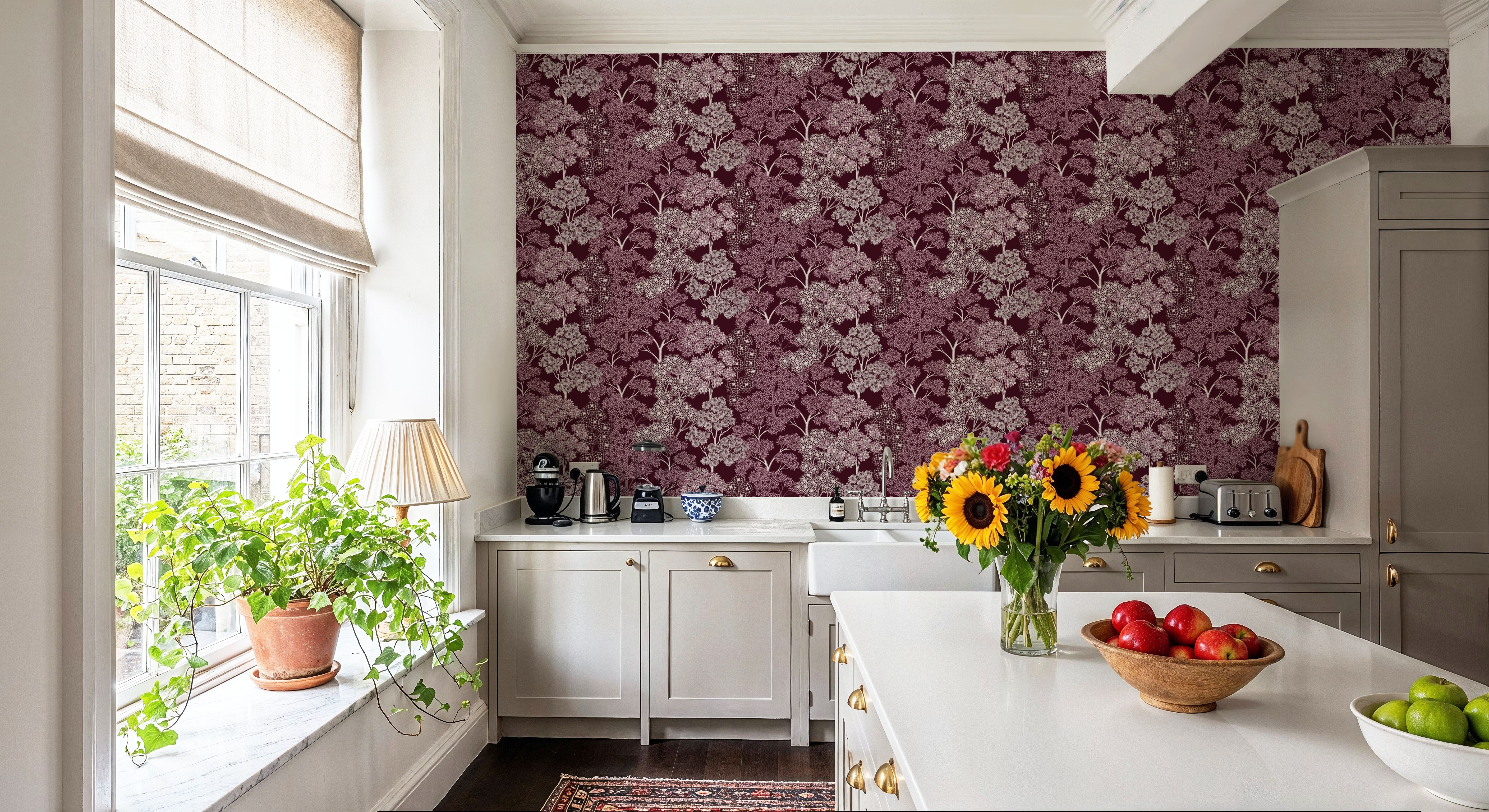 Overleaf Woodland Pattern, Burgundy