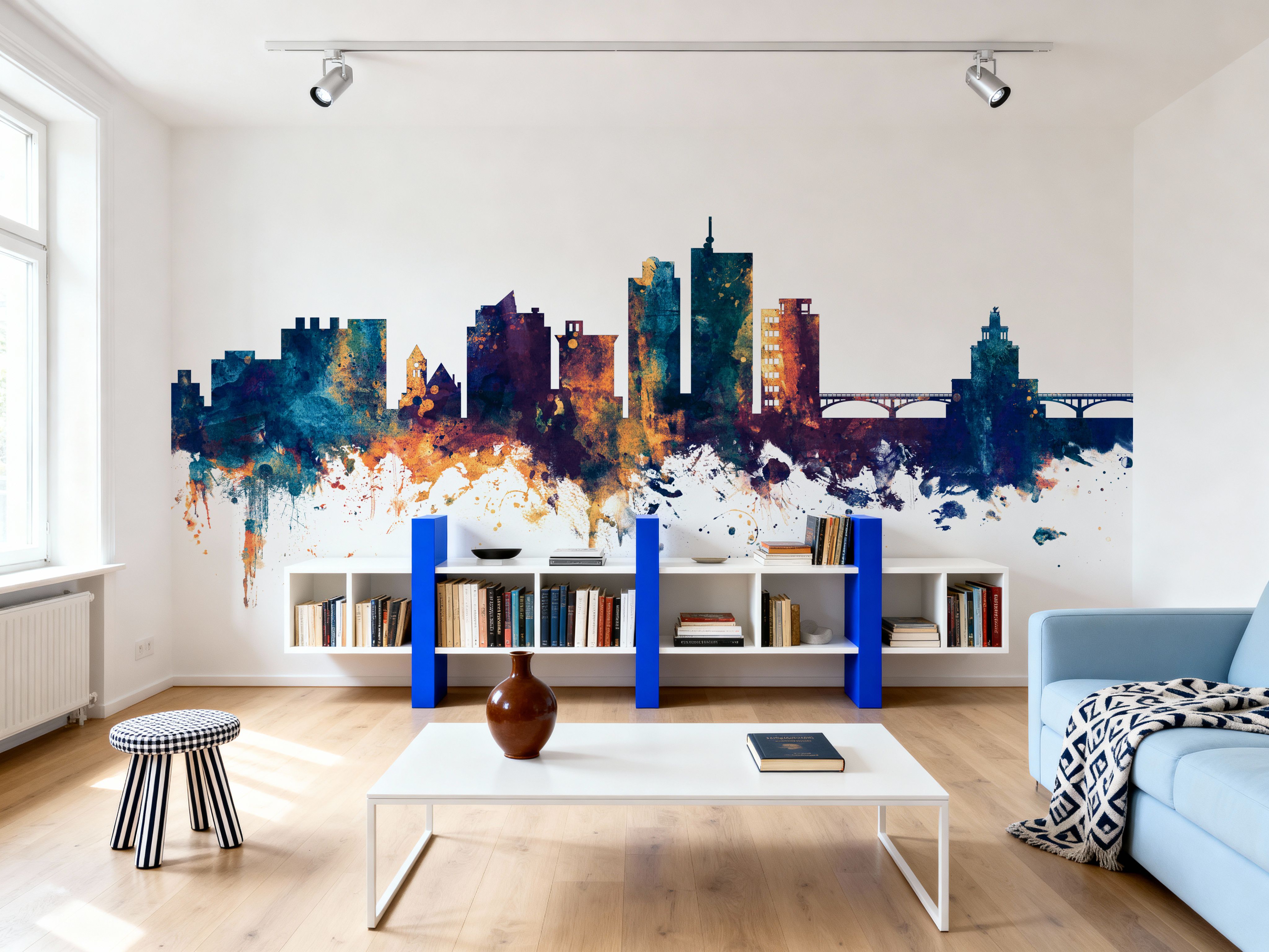 Cedar Rapids Iowa Skyline Blue & Bronze