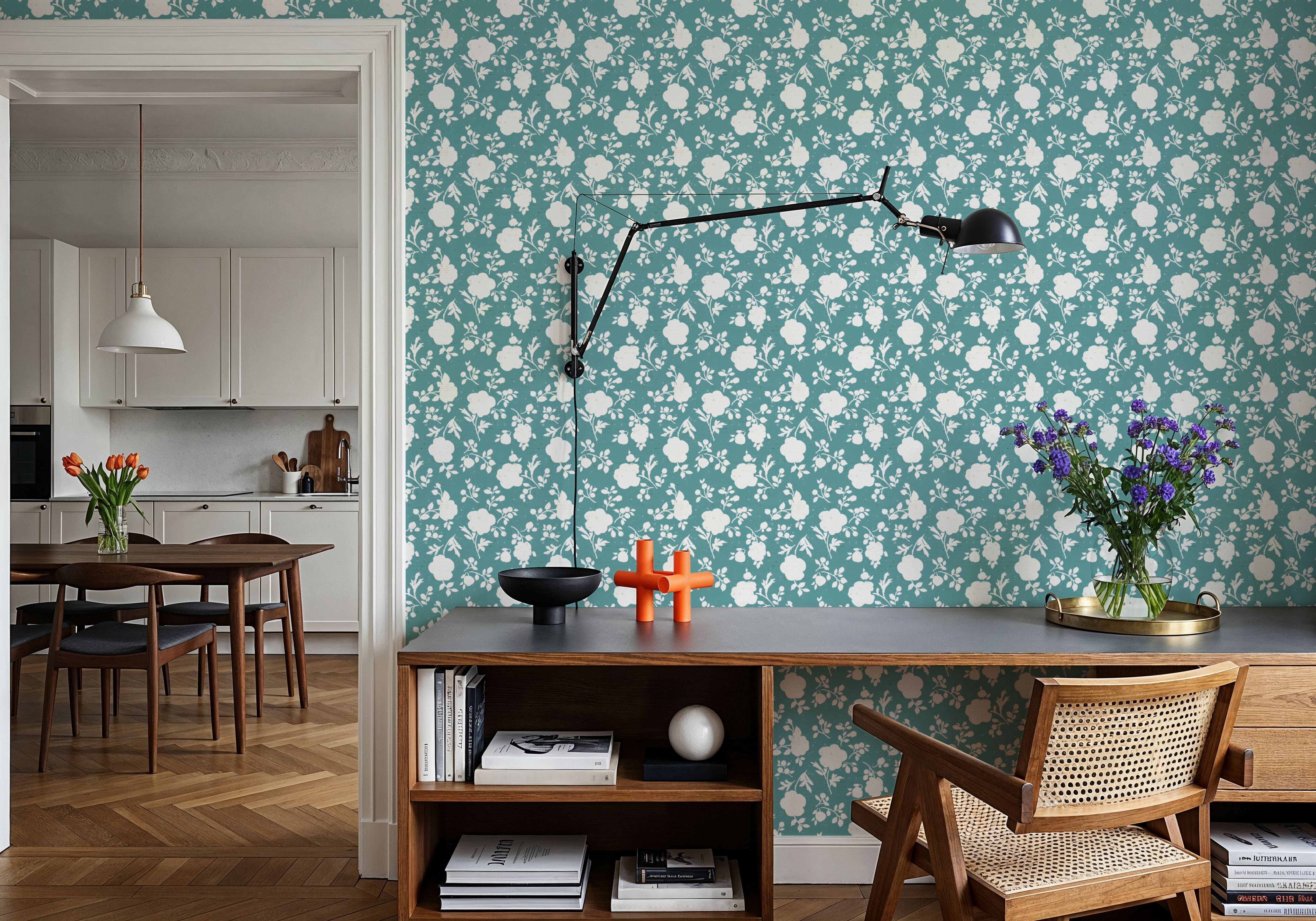 Country Flowery Turqouise, Papier peint