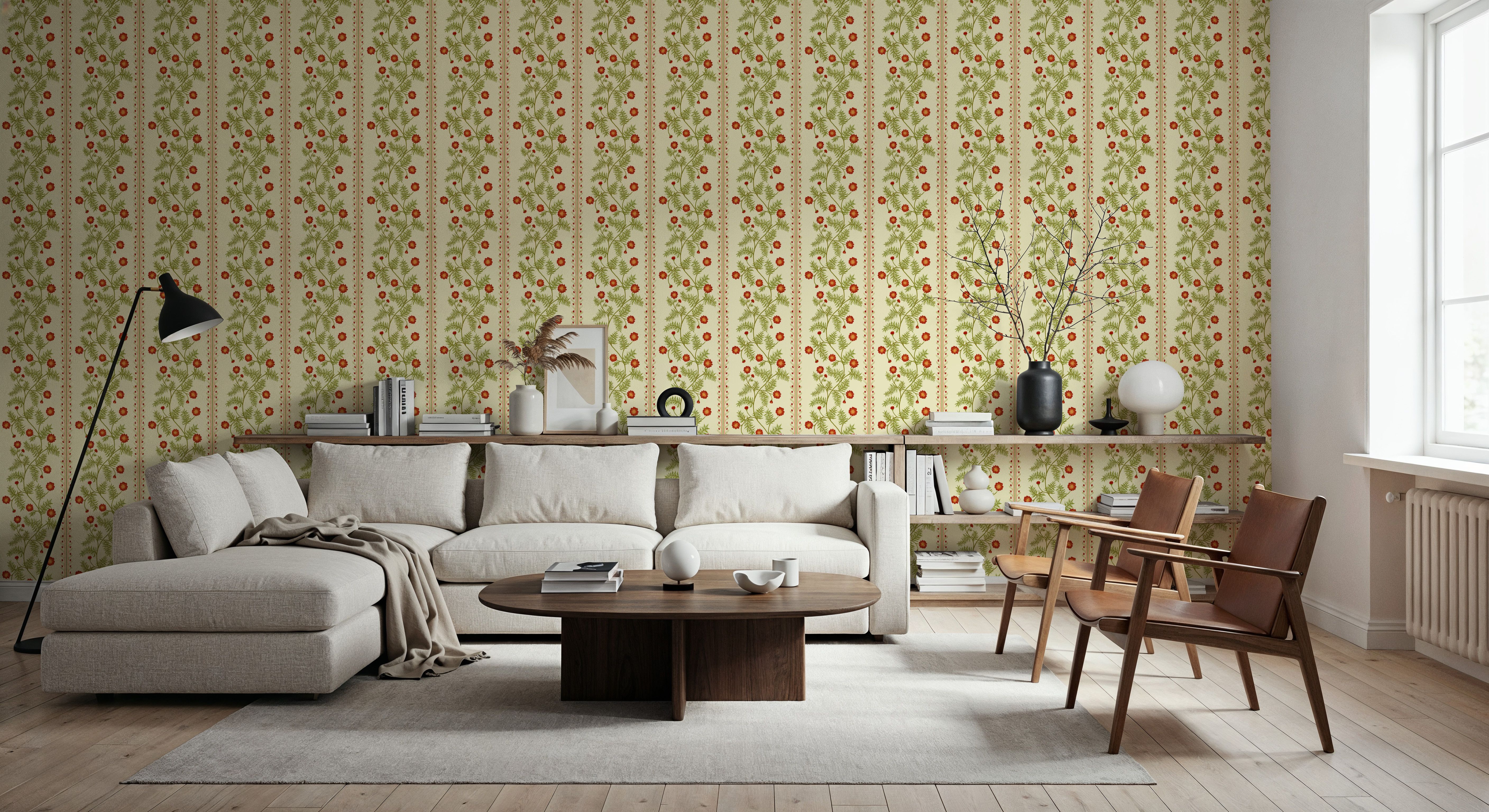Marigold Stripes, Vermilion on Cream