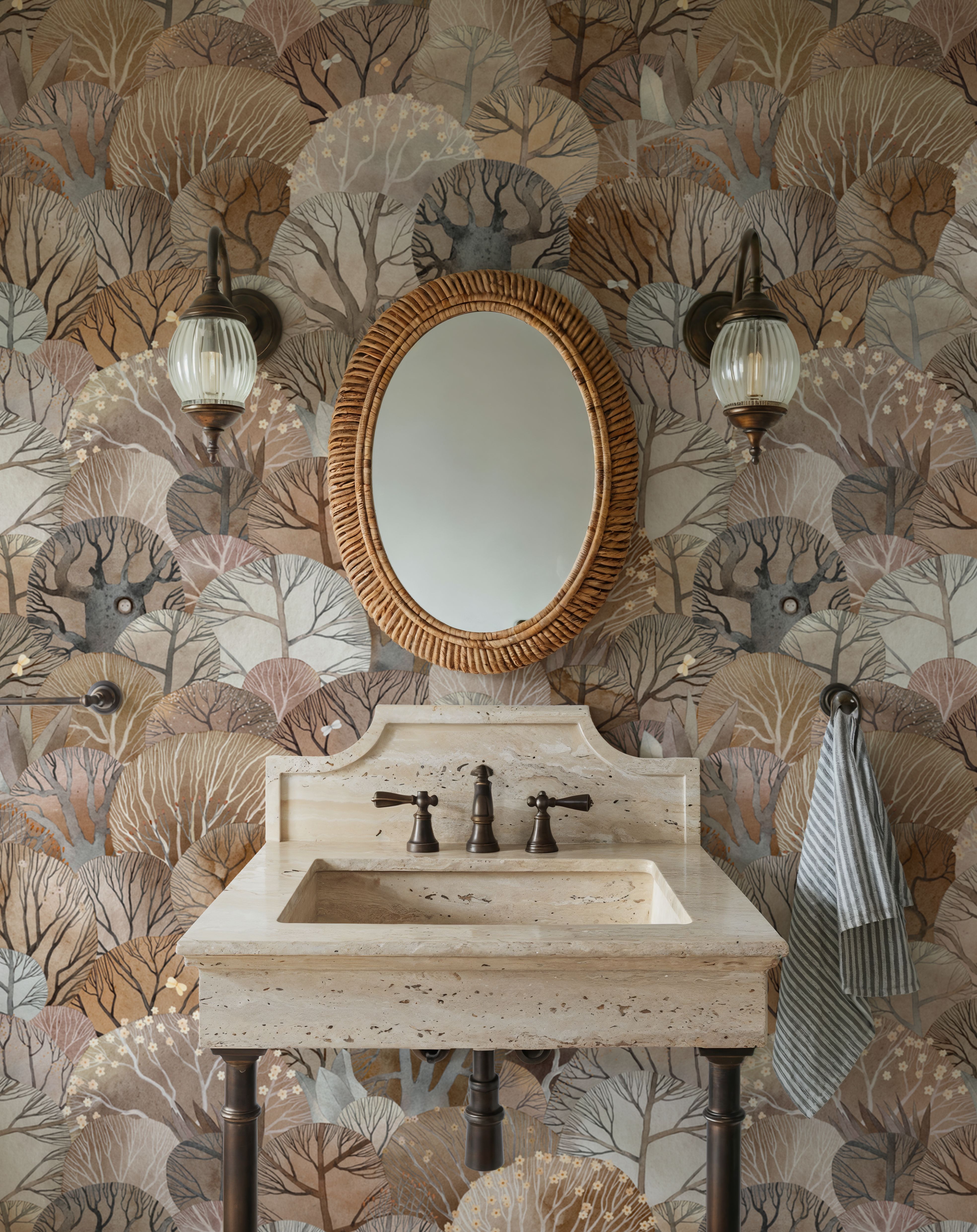 Fantasy Treetops, Beige Earth, Wallpaper