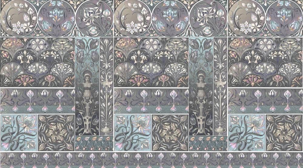 Art Deco Floral Wall Blue