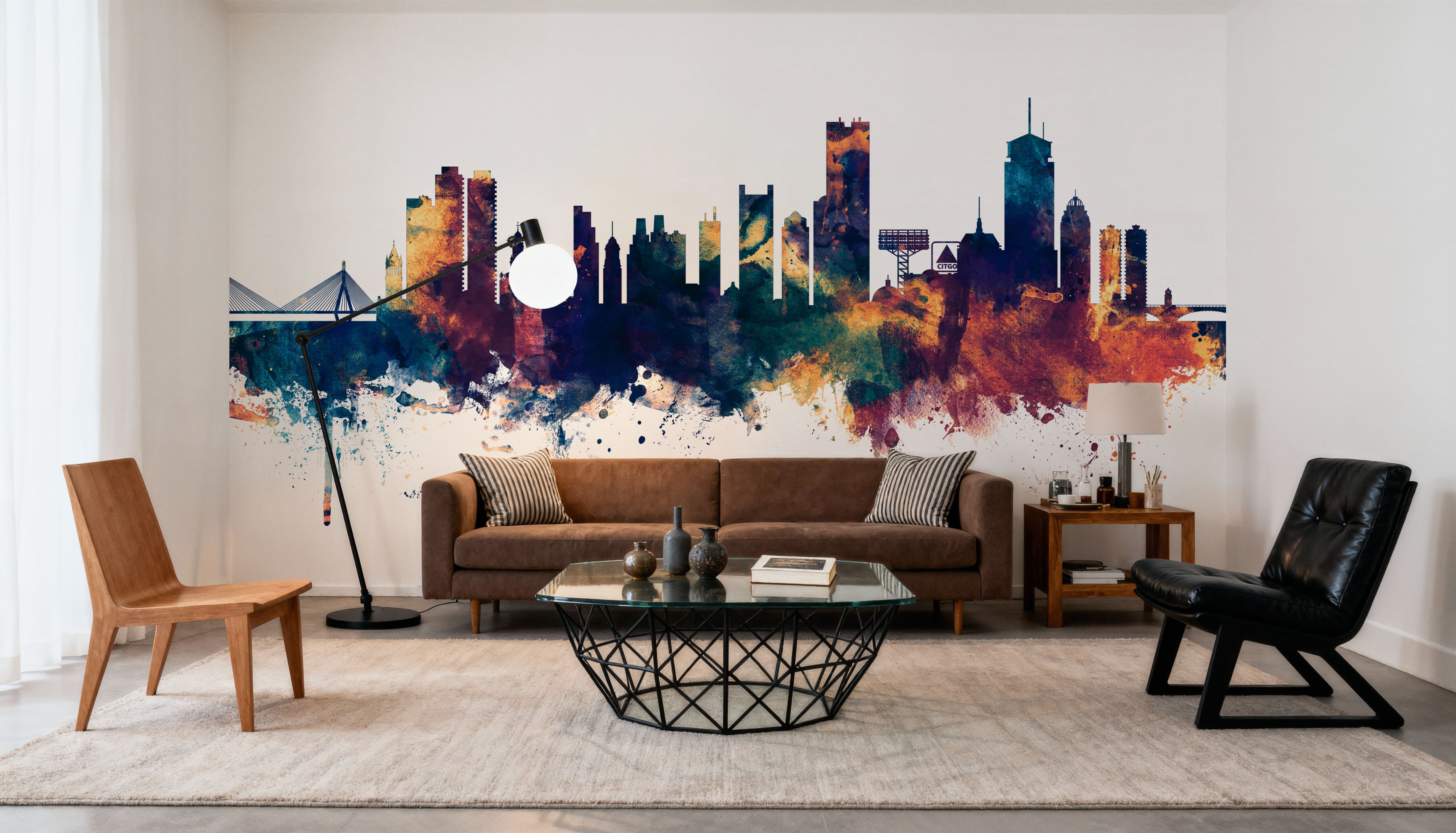 Boston Massachusettes Skyline Blue & Bronze