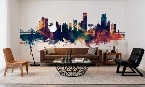 Boston Massachusettes Skyline Blue & Bronze